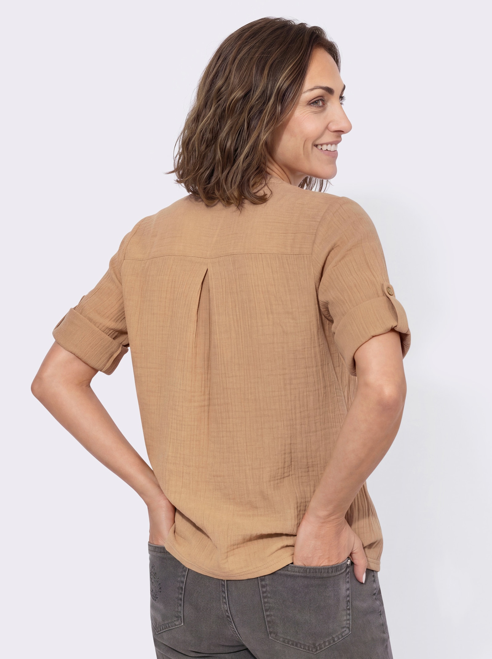3/4-Arm-Bluse mit Krempelfunktion - camel