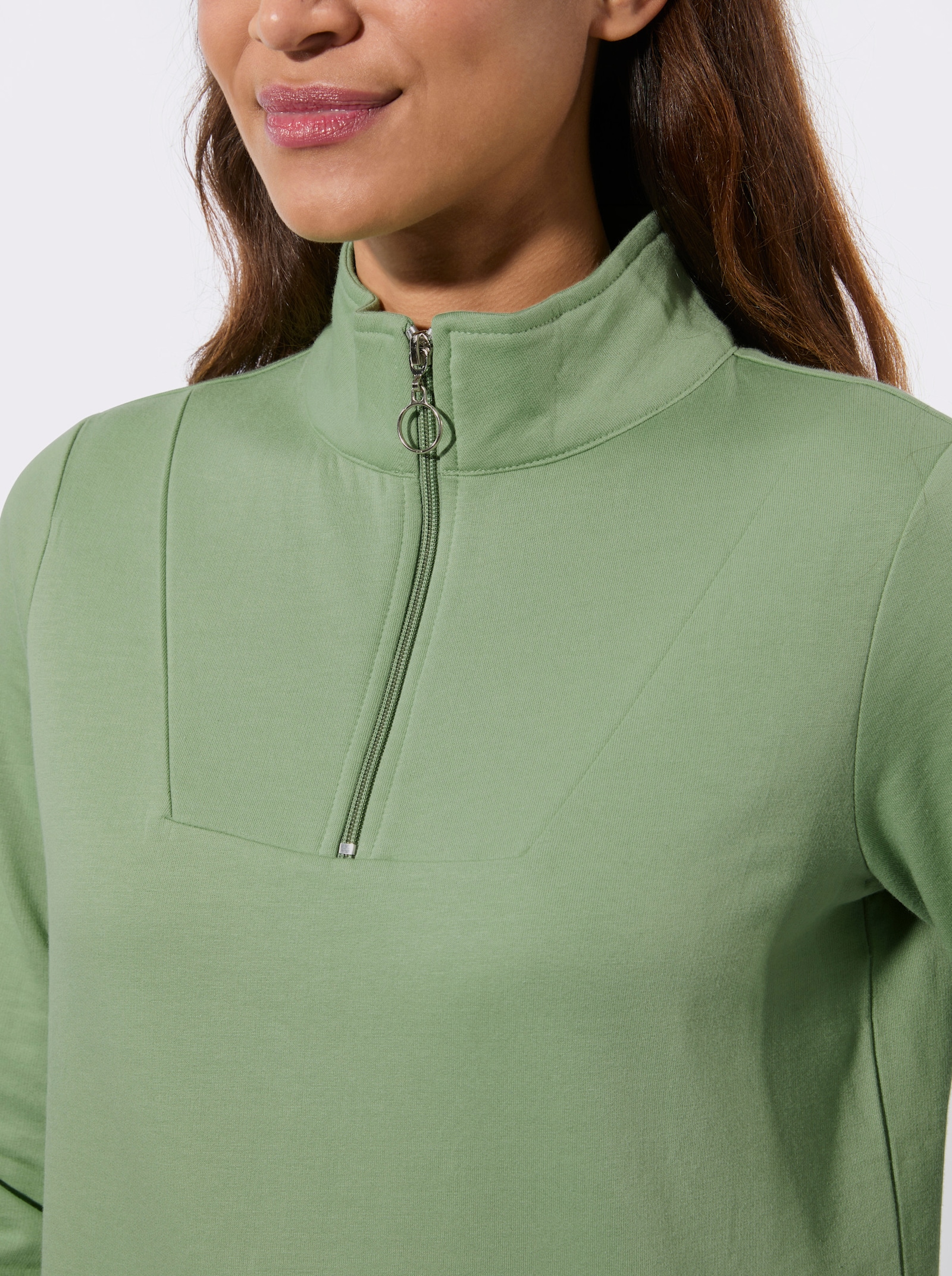 Sweatshirt mit Troyerkragen - eucalyptus