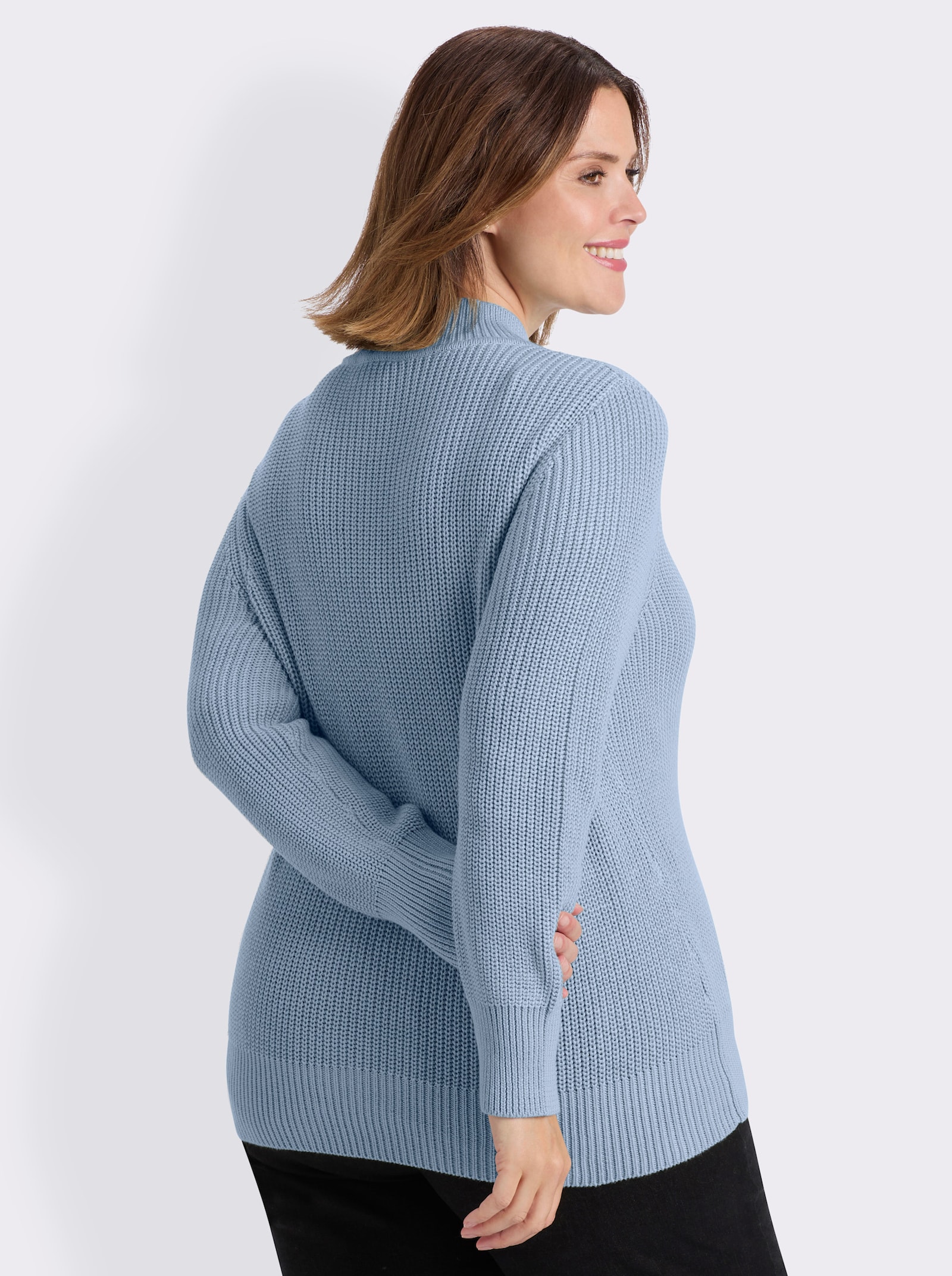 Stehkragenpullover mit Rautenmuster - eisblau