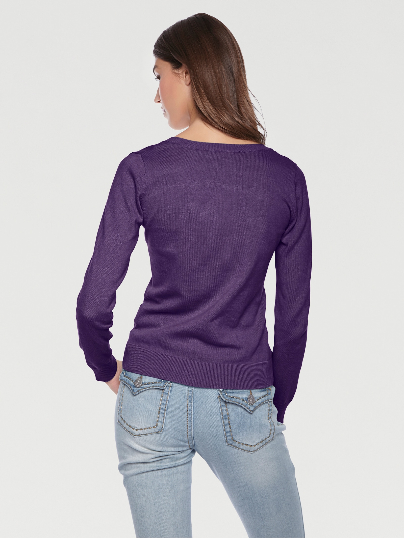 heine Pullover van fijntricot met ronde hals - prune