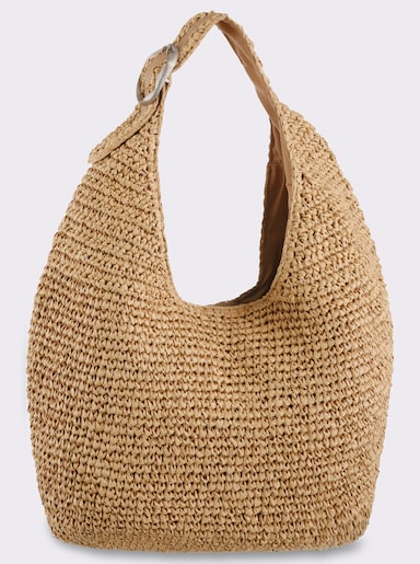 Basttasche mit Schmuckschließe - sand