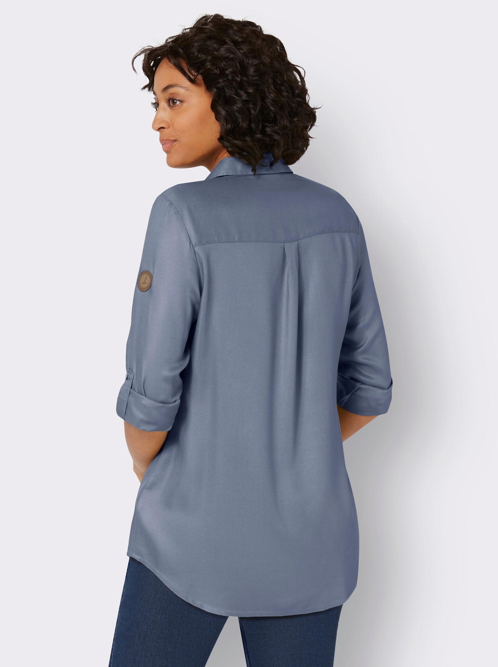 Longbluse aus reiner Viskose - taubenblau