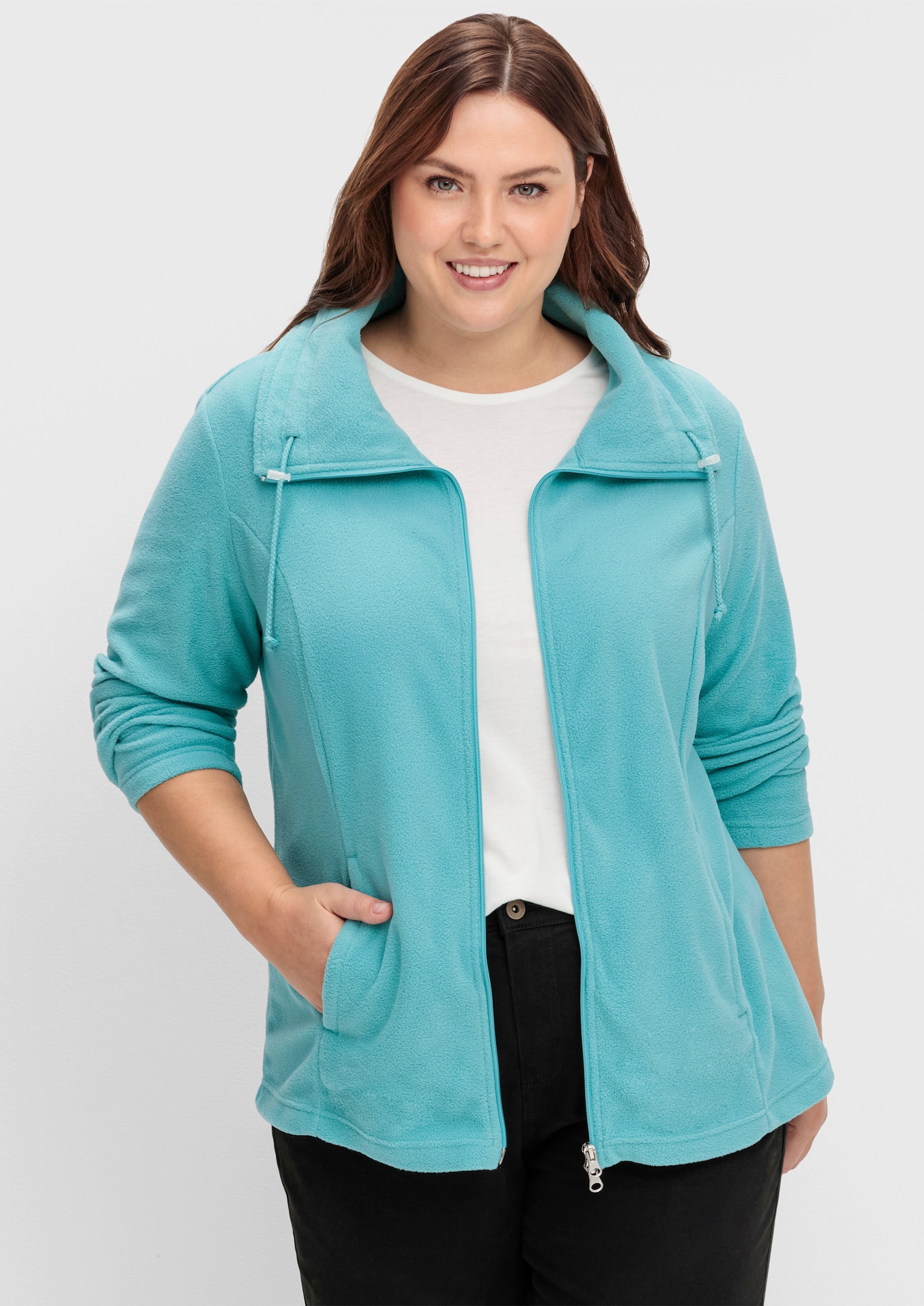 Fleecejacke mit 2-Wege-Reißverschluss - aqua