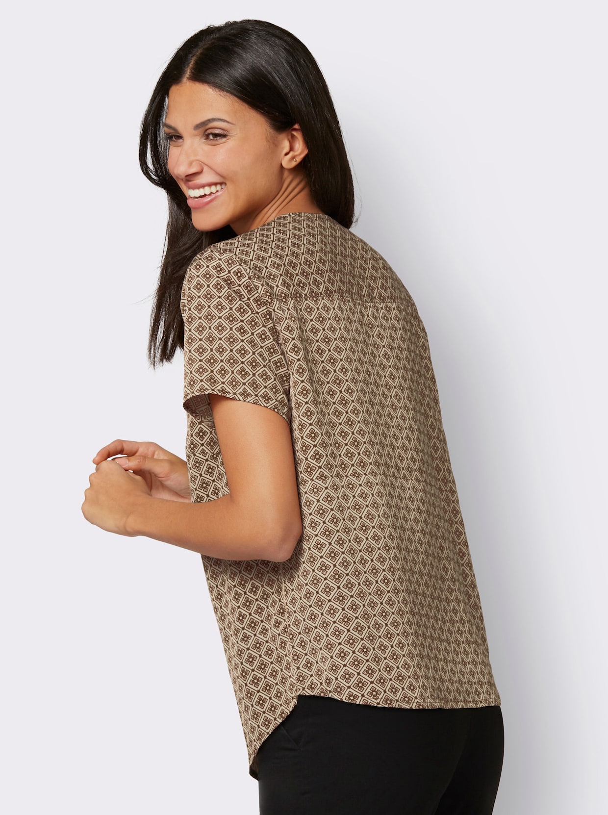 Comfortabele blouse - zand/bruin geprint
