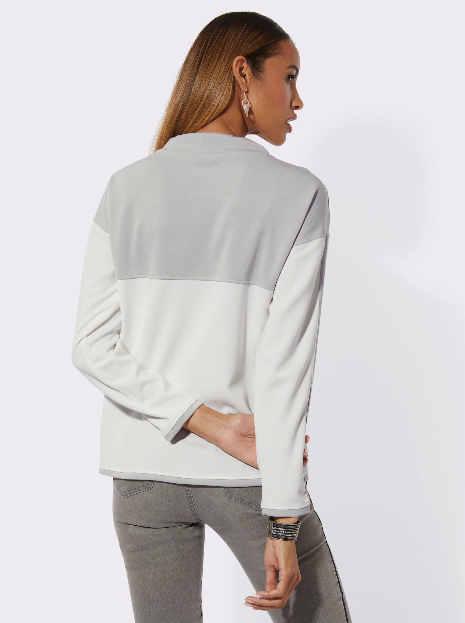 Sweatshirt mit Ziersteinchen - ecru-hellgrau
