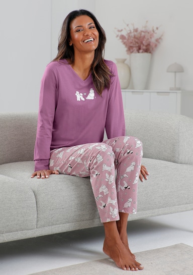 wäschepur Schlafanzüge mit Hunde-Motiven - ozean-mint-bedruckt + violett-mauve-bedruckt