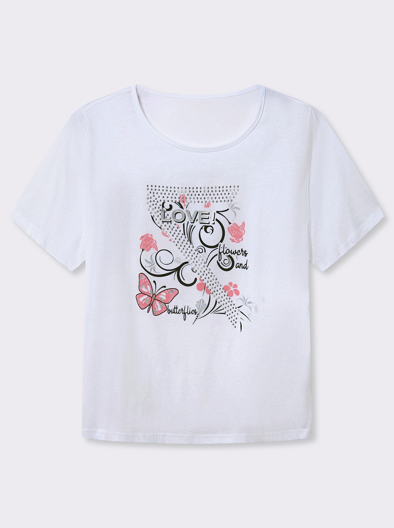 T-Shirt mit Schmetterlings-Druck - weiß