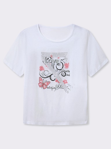 T-Shirt mit Schmetterlings-Druck - weiß