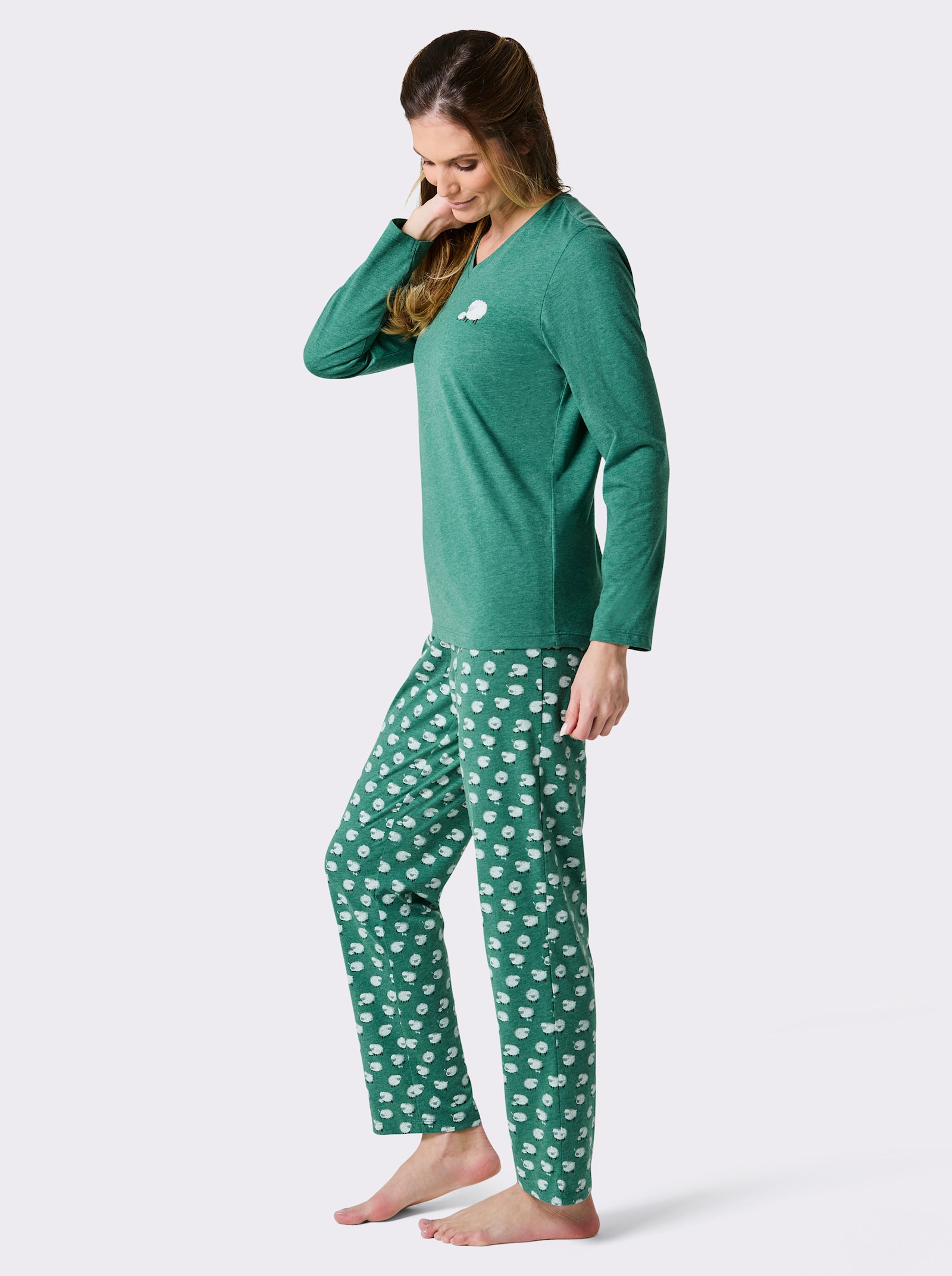 wäschepur Pyjama's - groen gemêleerd + steengrijs gemêleerd