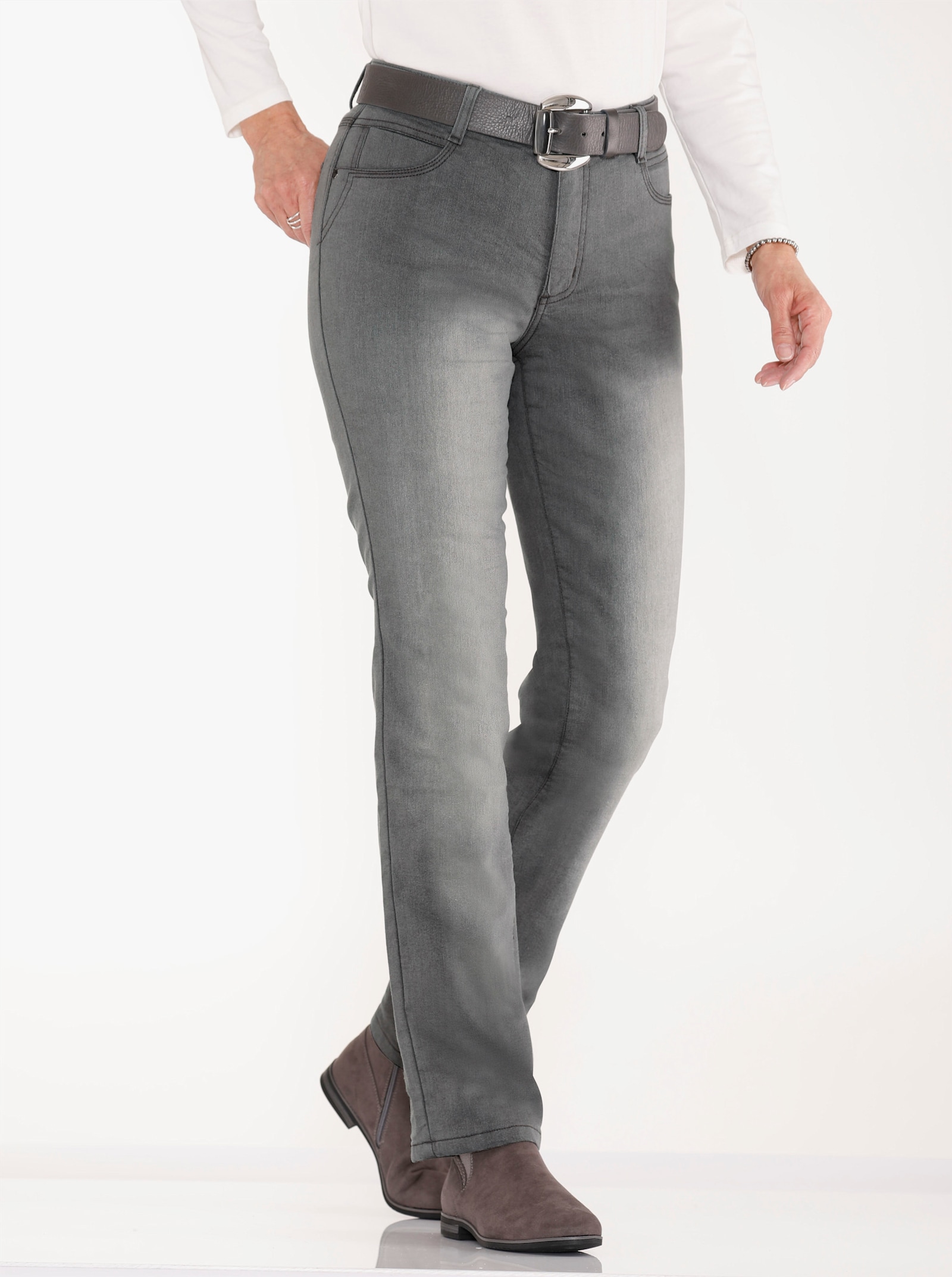 Thermojeans met geruite voering - grey-denim