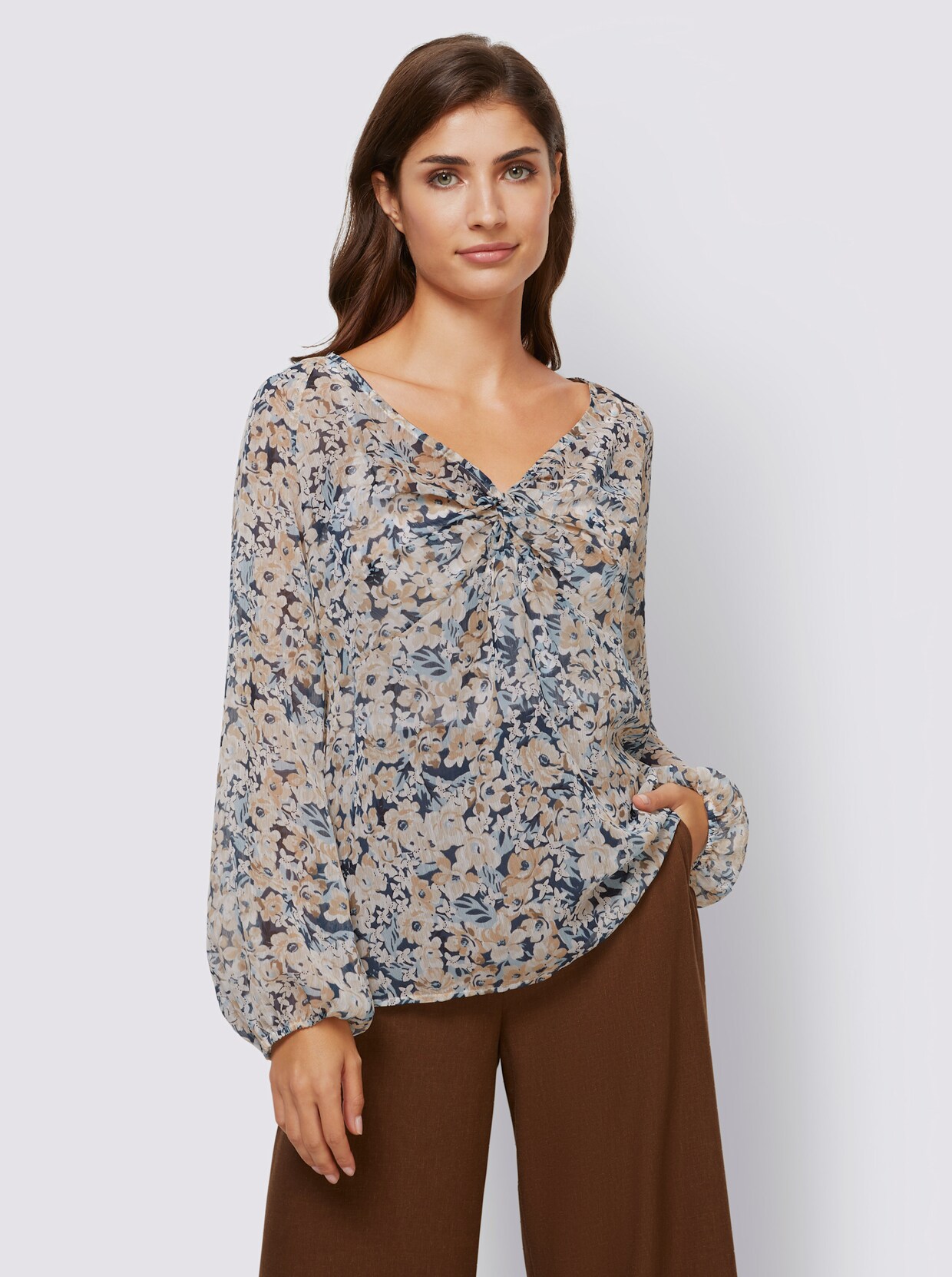 heine Druckbluse - hellblau-taupe-bedruckt