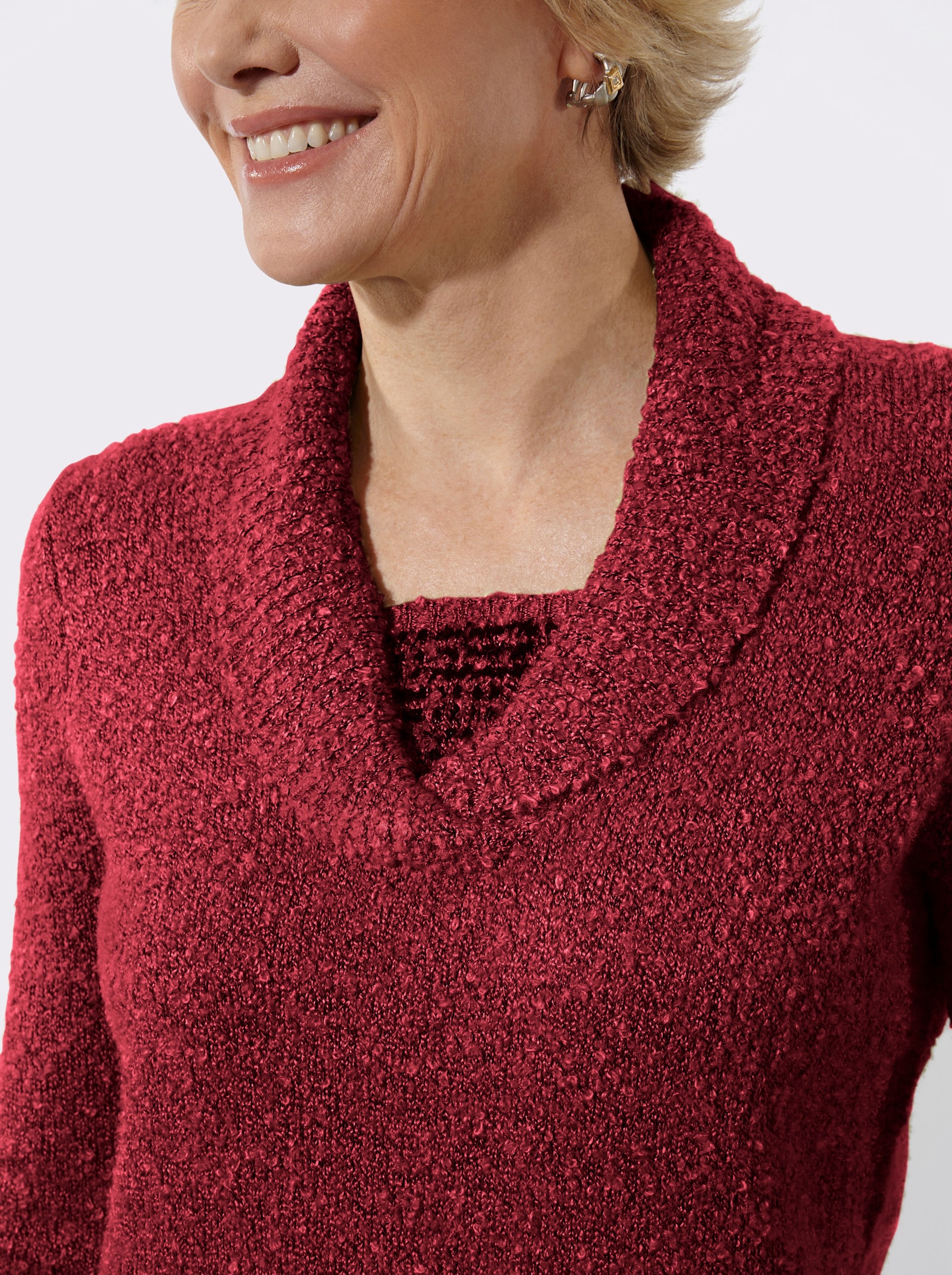 Pullover in 2-in-1-Optik mit Schalkragen - kirsche