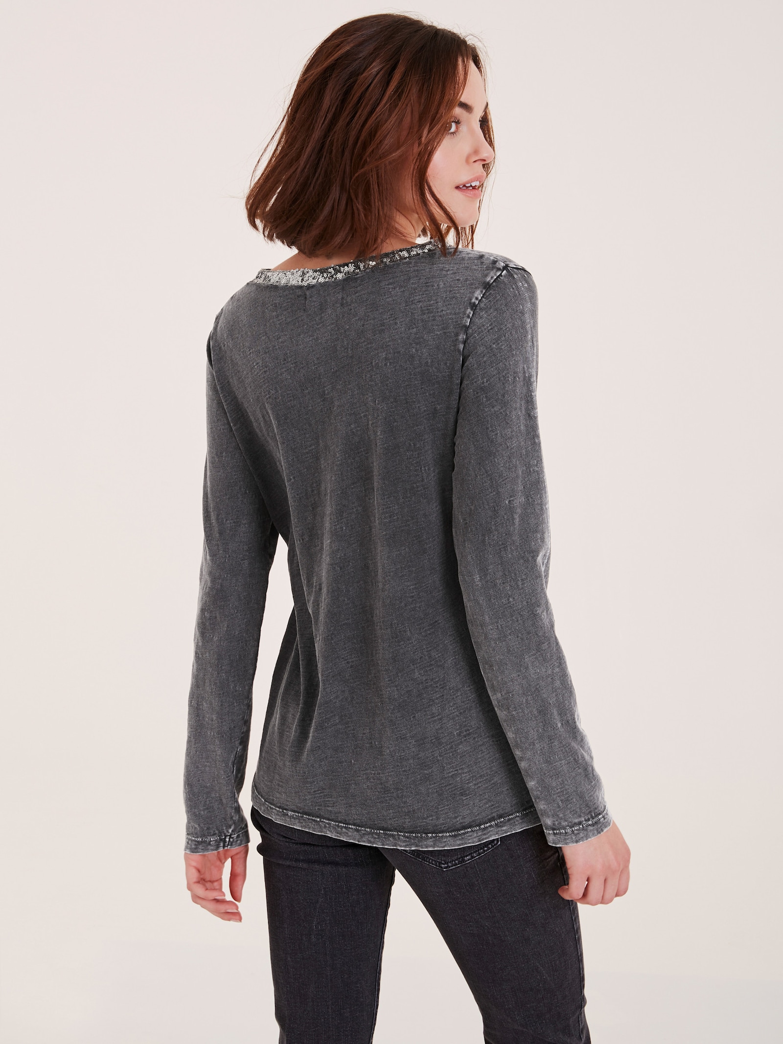 heine Langarmshirt mit Glitzerband - grau