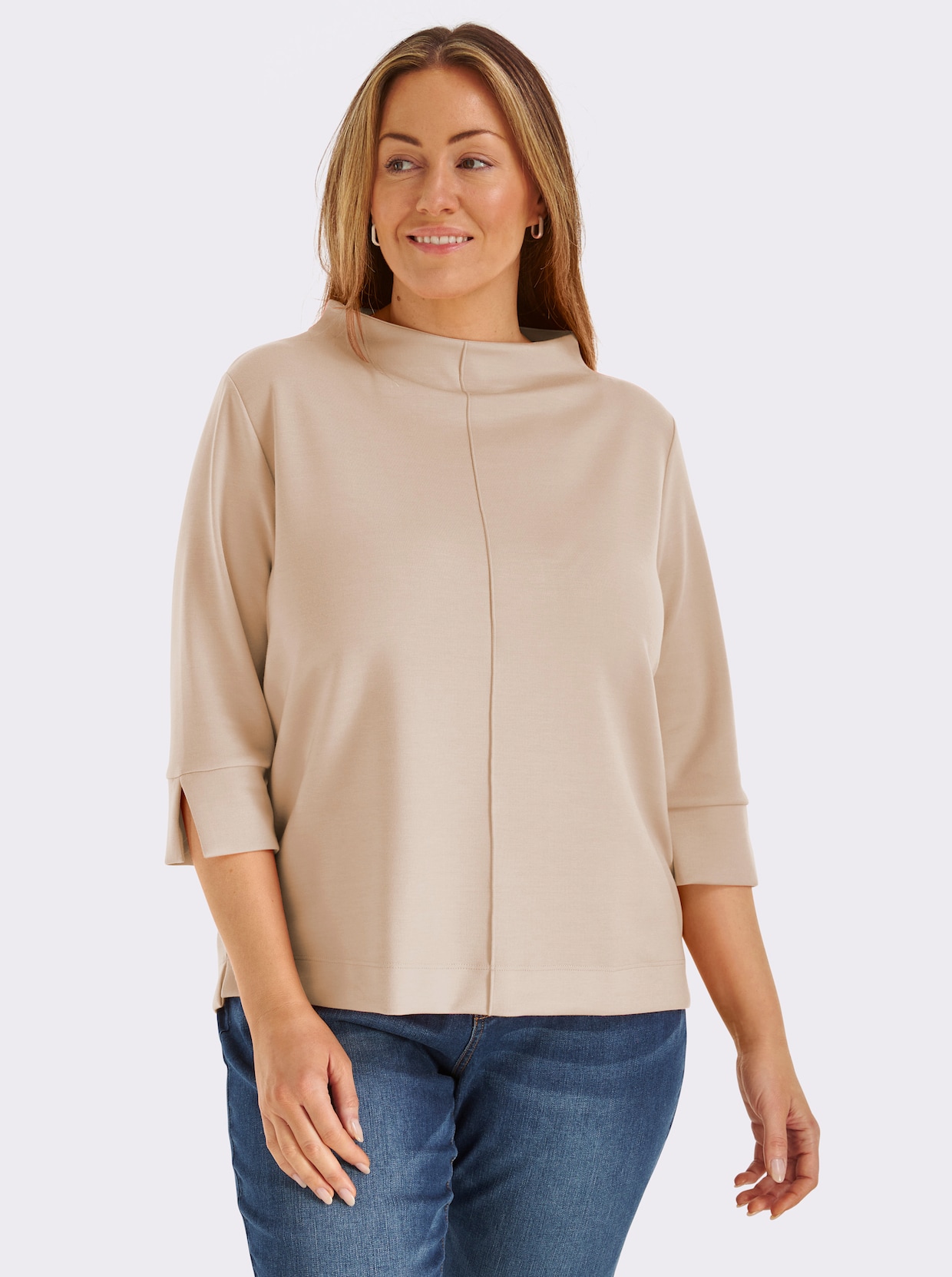 Stehkragenshirt mit 3/4-Ärmeln - sand