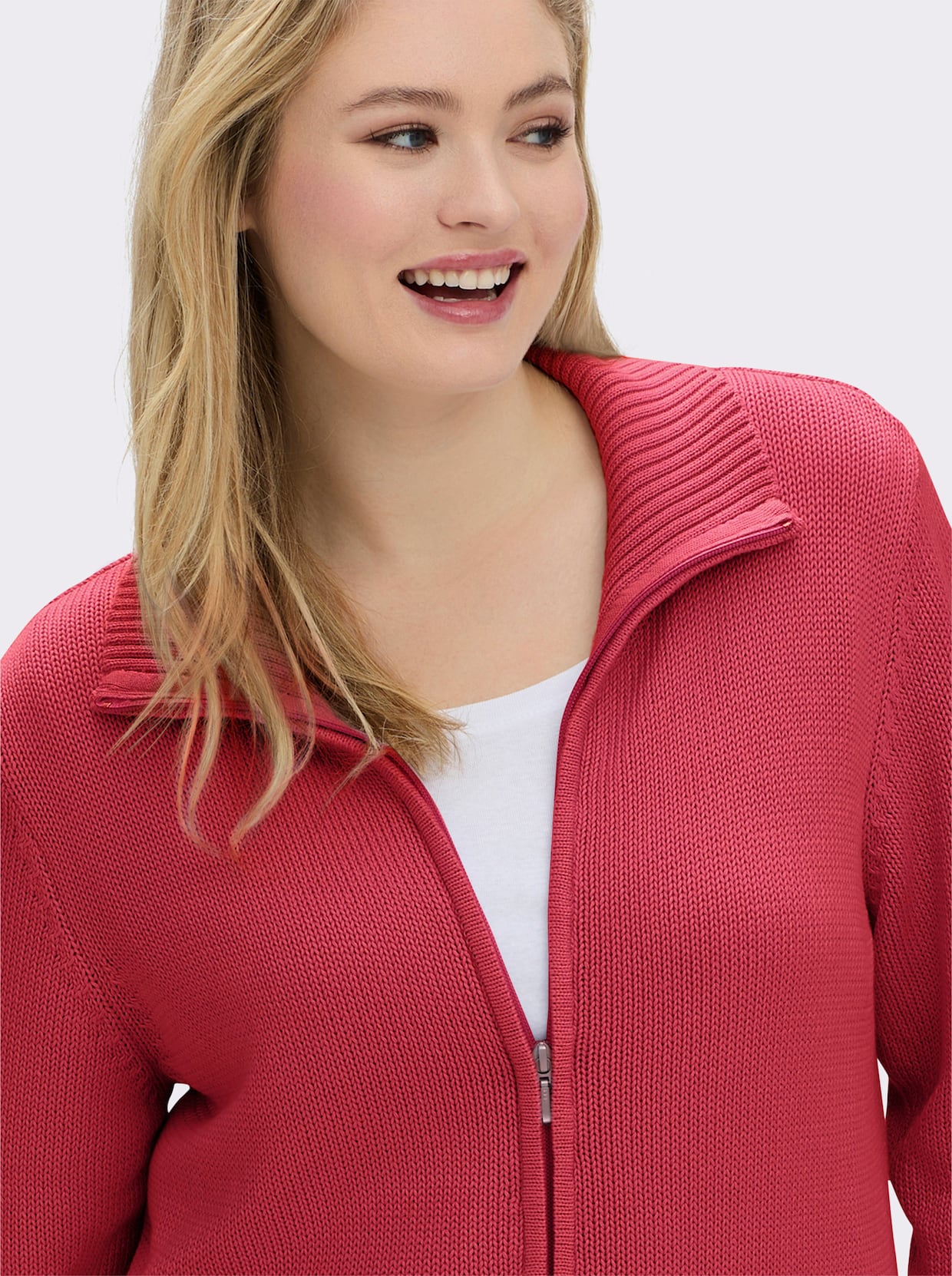 Strickjacke mit 2-Wege-Reißverschluss - korallenrot