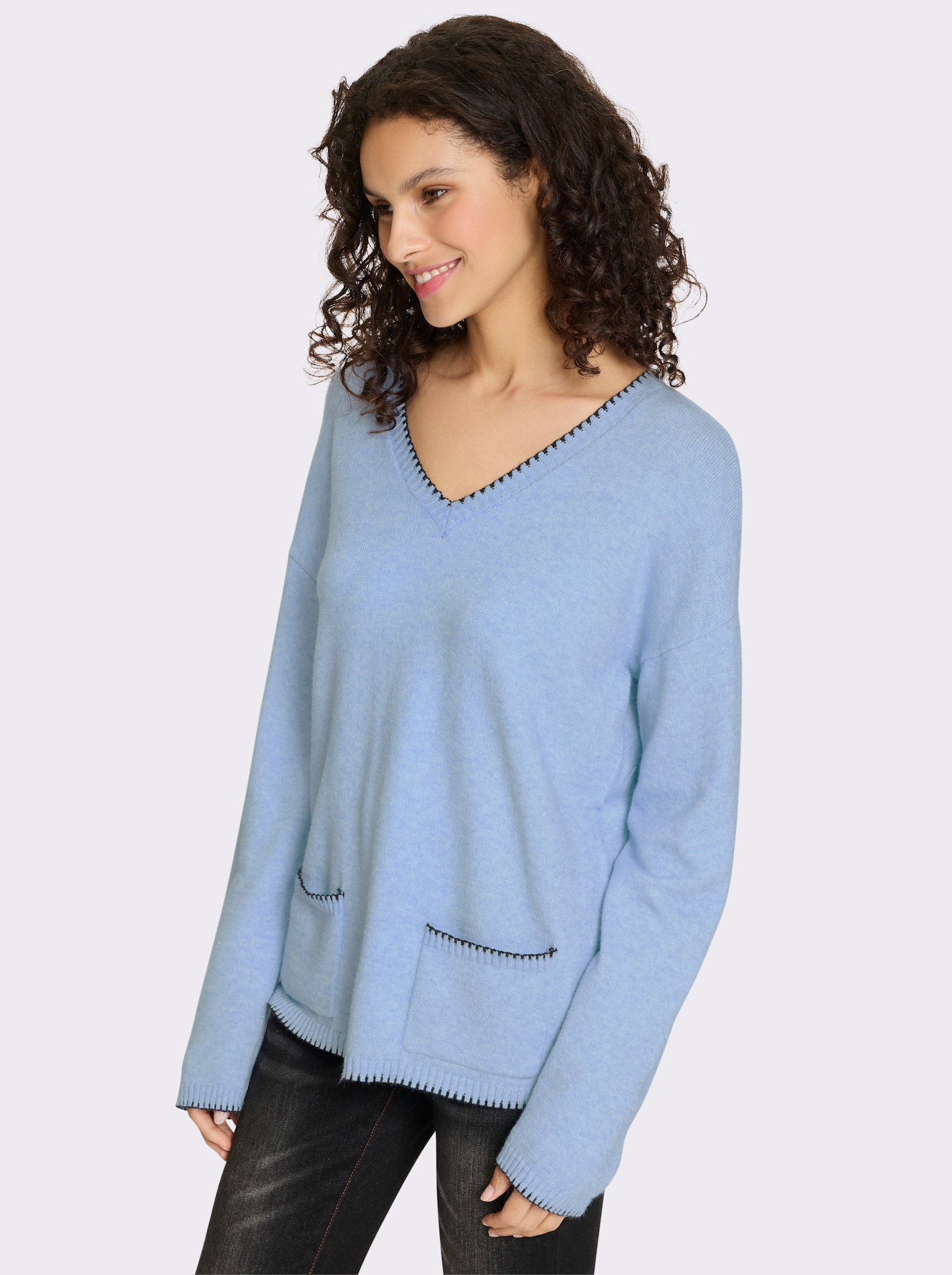 heine Pullover met contrastnaden - Ijsblauw/gemêleerd