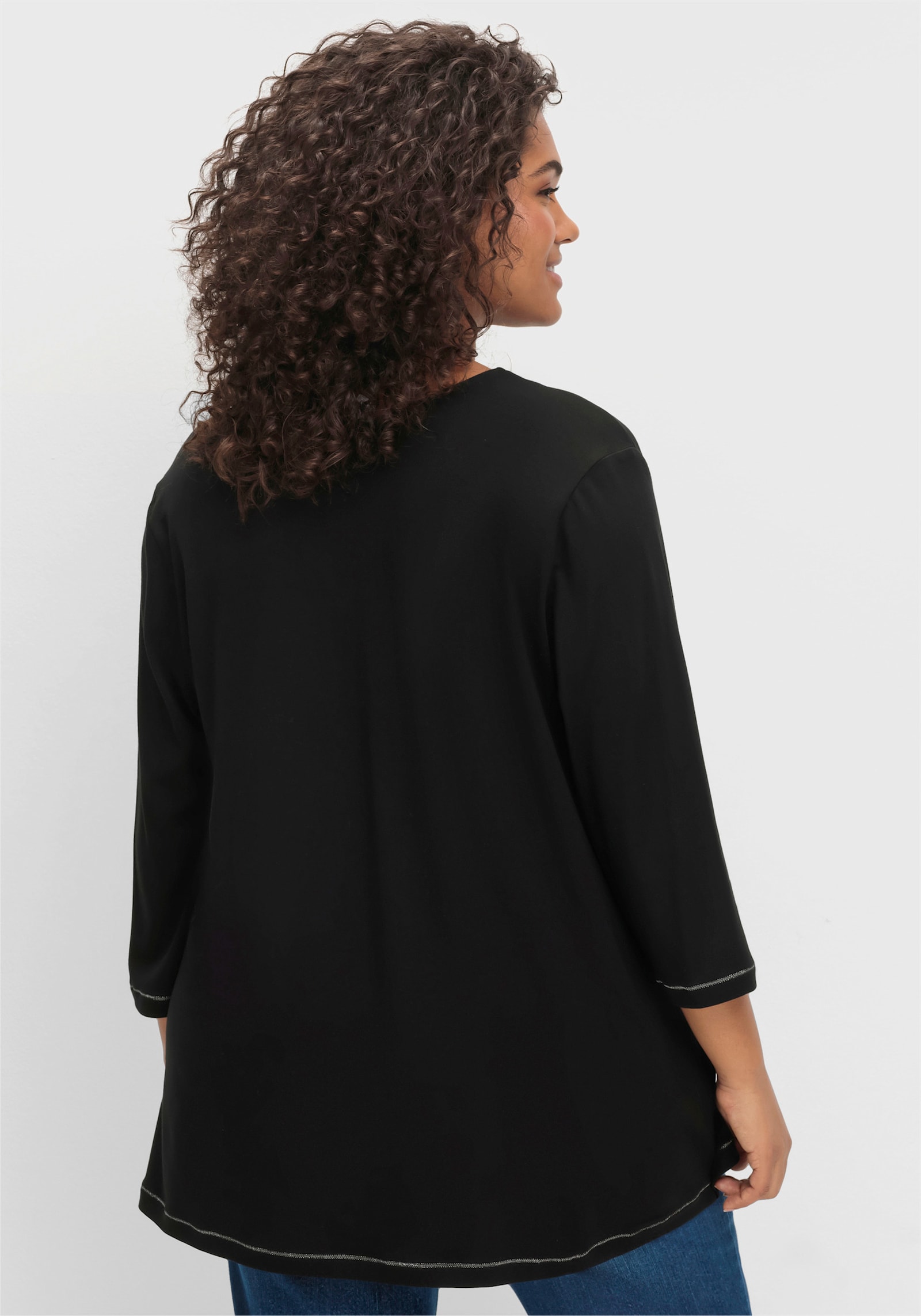 sheego 3/4-Arm-Shirt in leichter A-Linie - schwarz