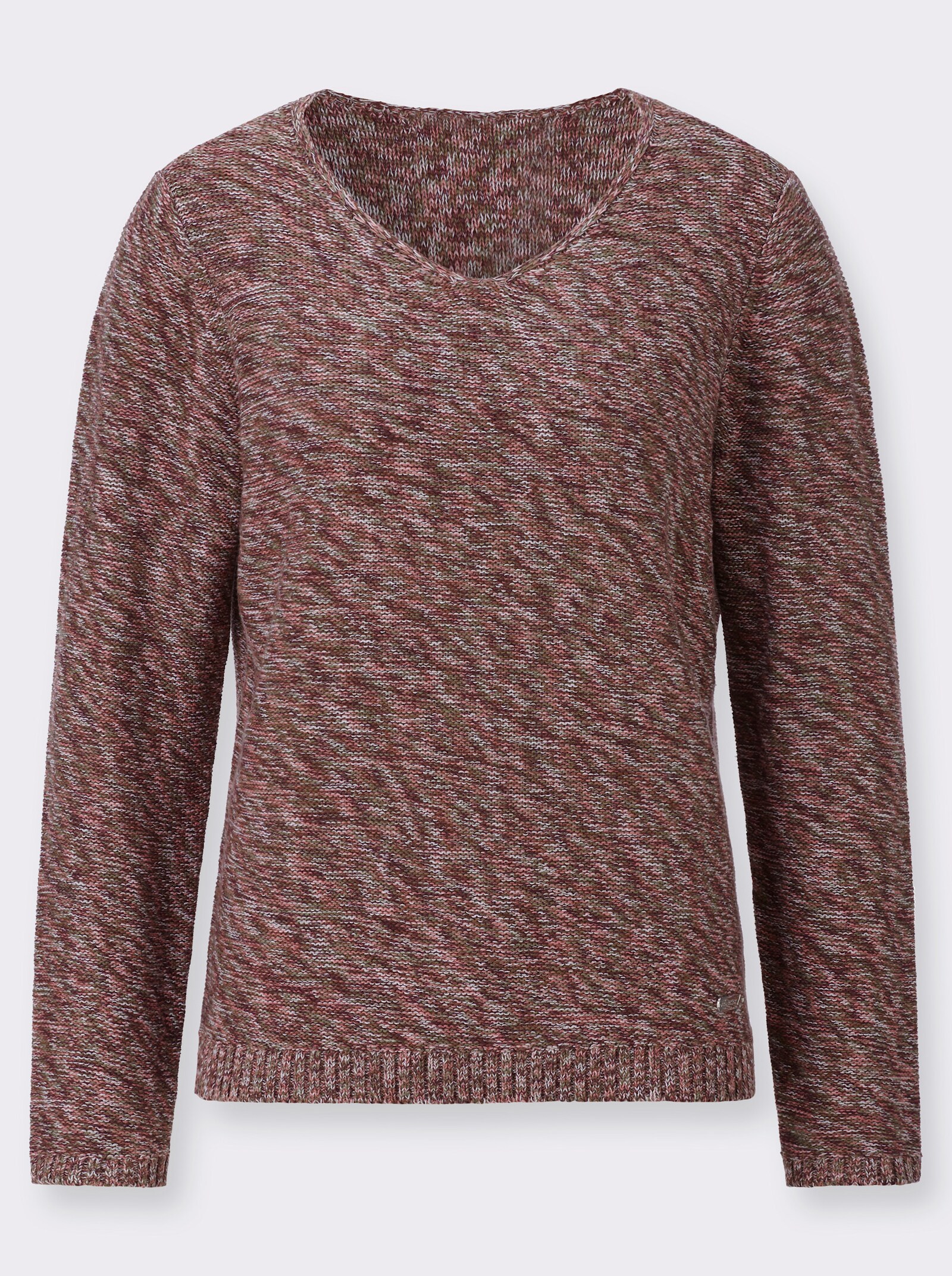 V-Ausschnitt-Pullover in attraktiver Melange-Optik - ecru-flamingo-meliert