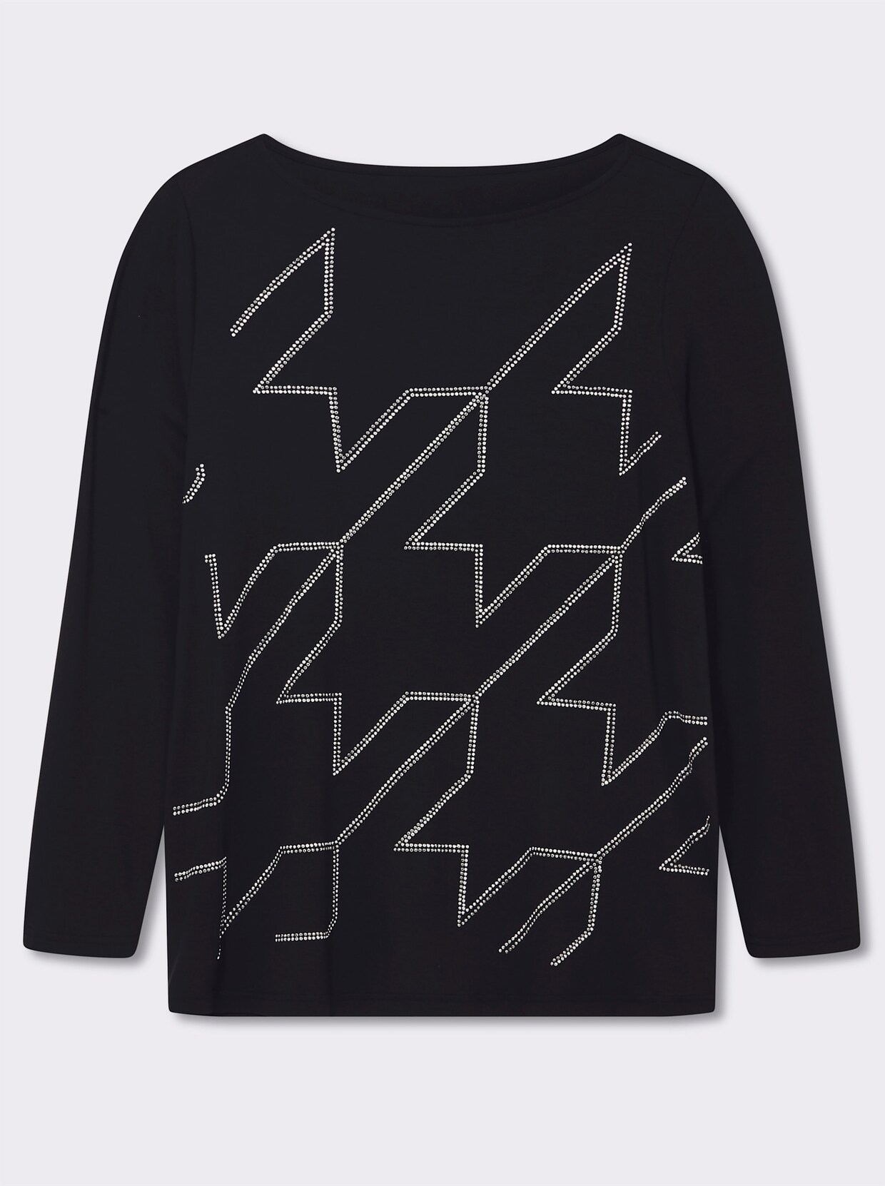 Langarmshirt im Hahnentritt-Dessin - schwarz