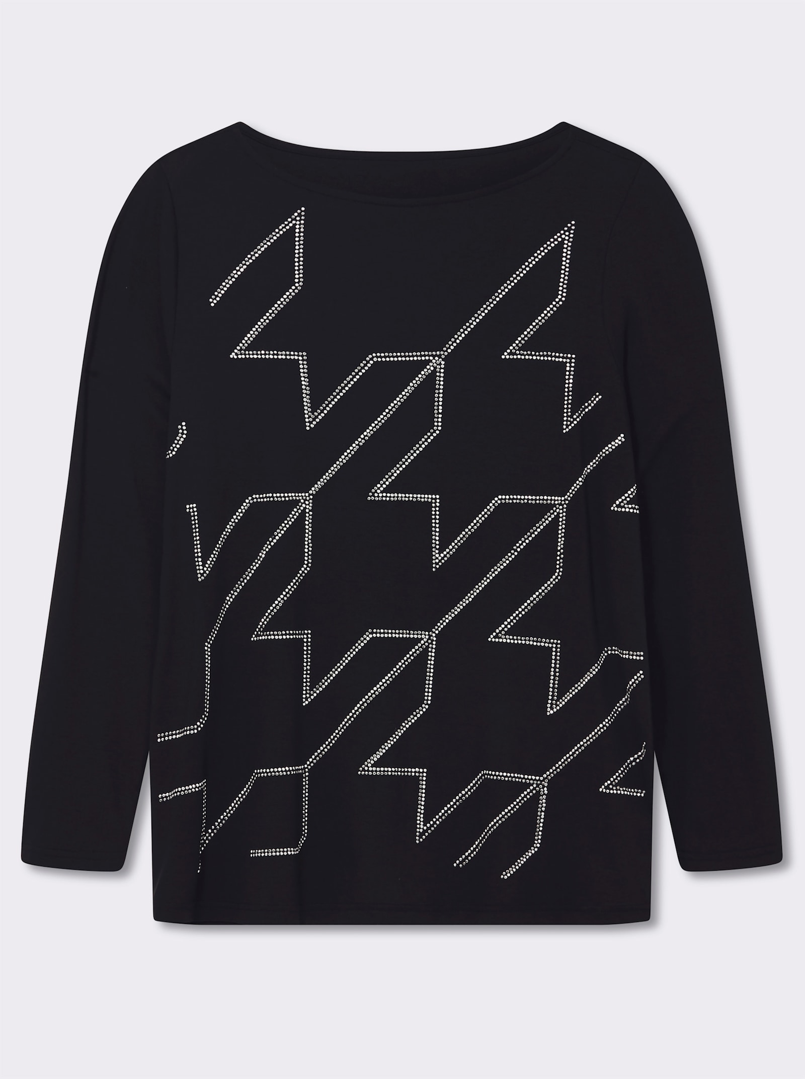 Langarmshirt im Hahnentritt-Dessin - schwarz