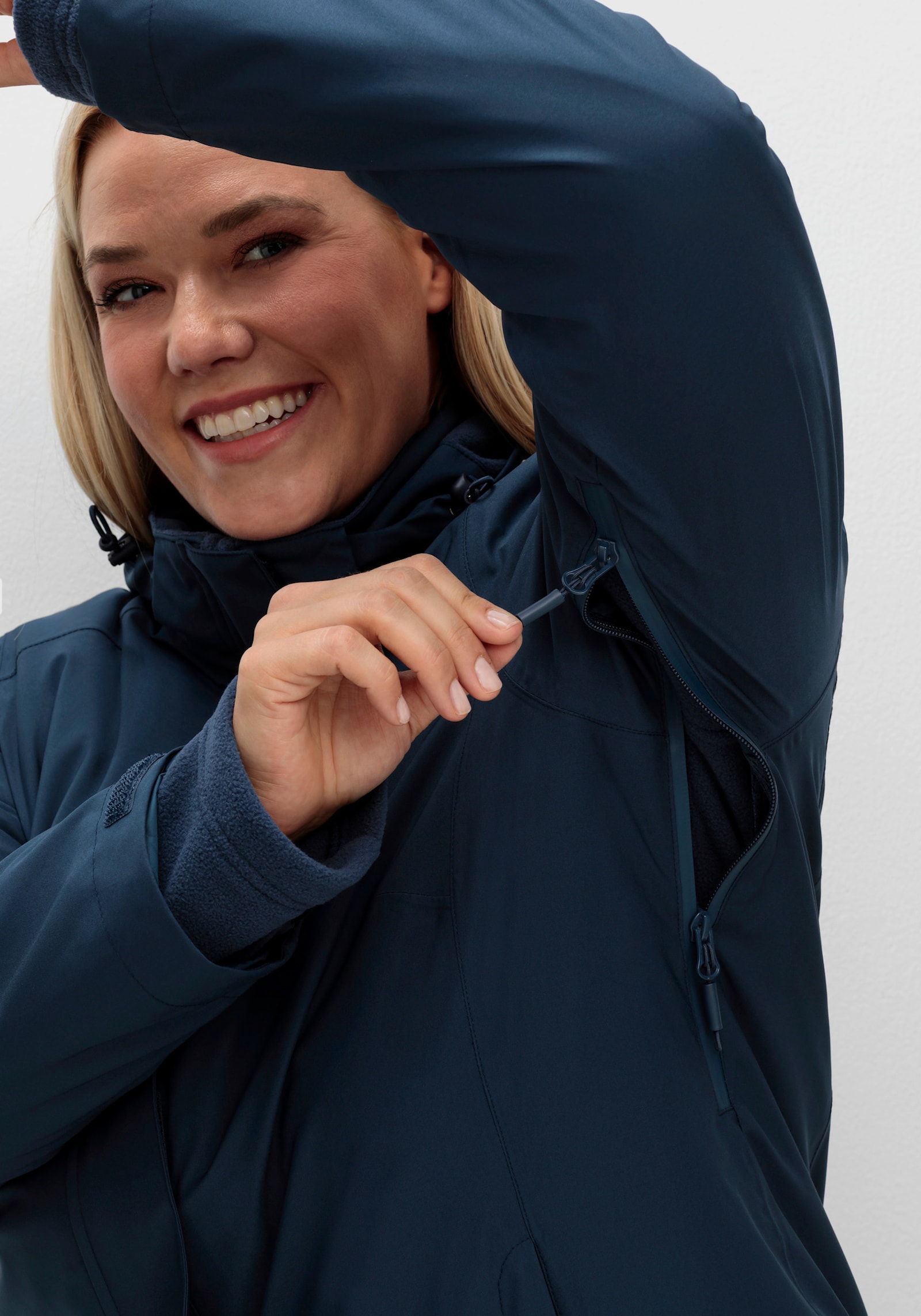 sheego Outdoorjack met binnenjack van fleece - donkerblauw