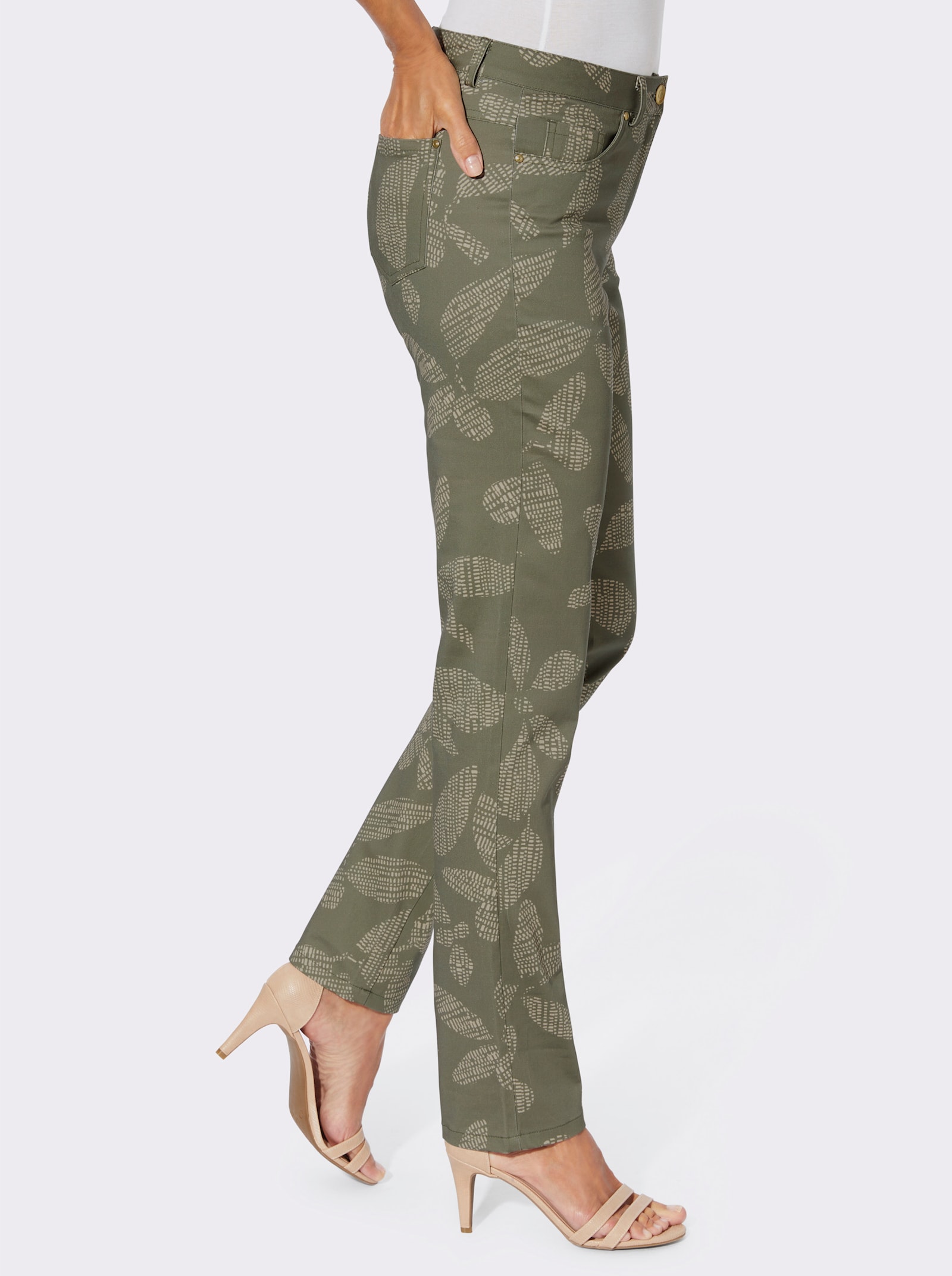 Druckhose in Baumwoll-Satin - khaki-sand-bedruckt