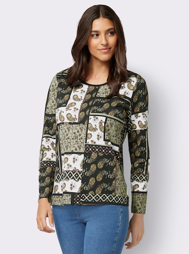 Langarmshirt im Patchwork-Druck - schilf-schwarz-bedruckt