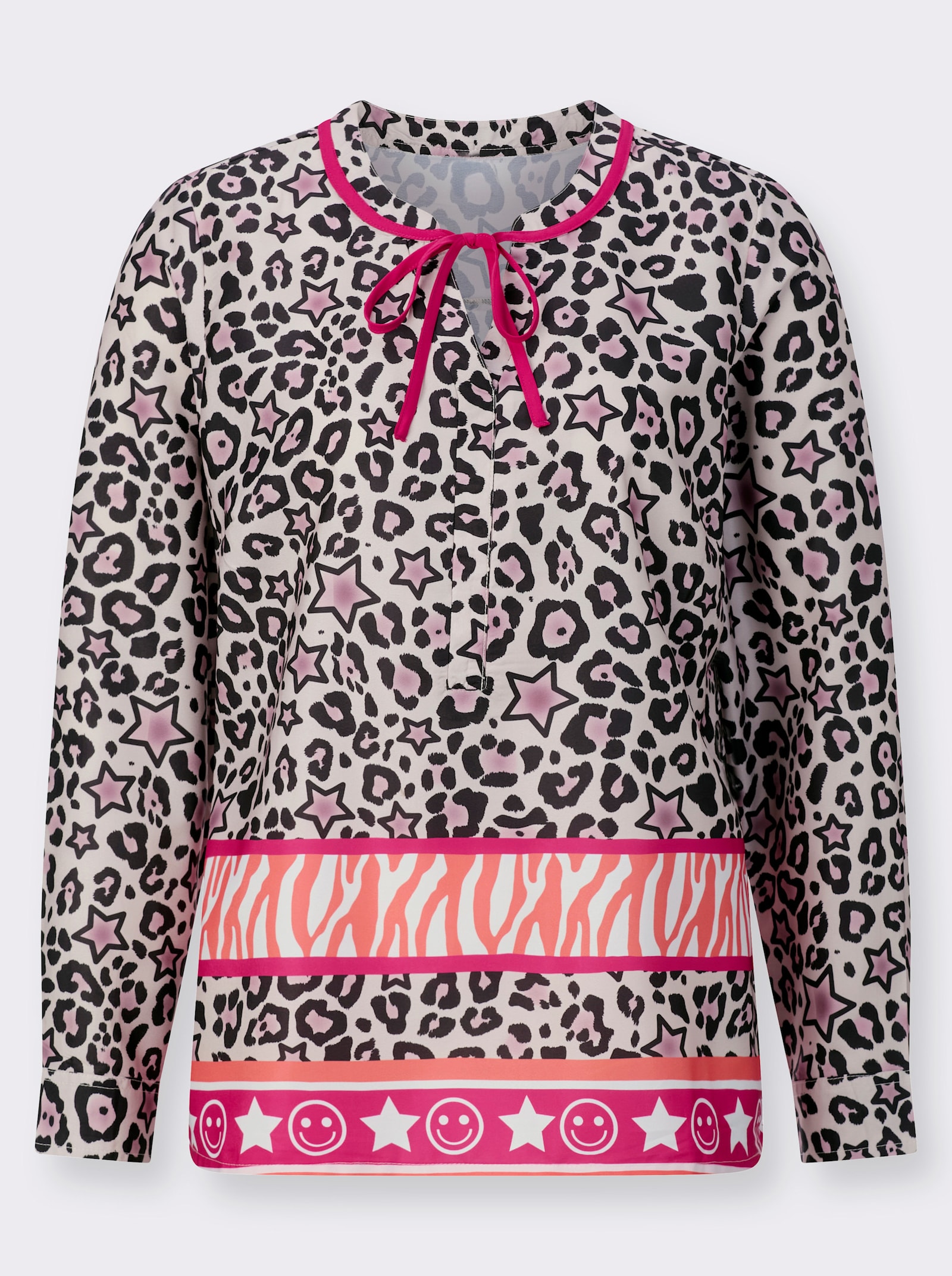 Blouse met lange mouwen in dierendessin - ivoor/zwart bedrukt