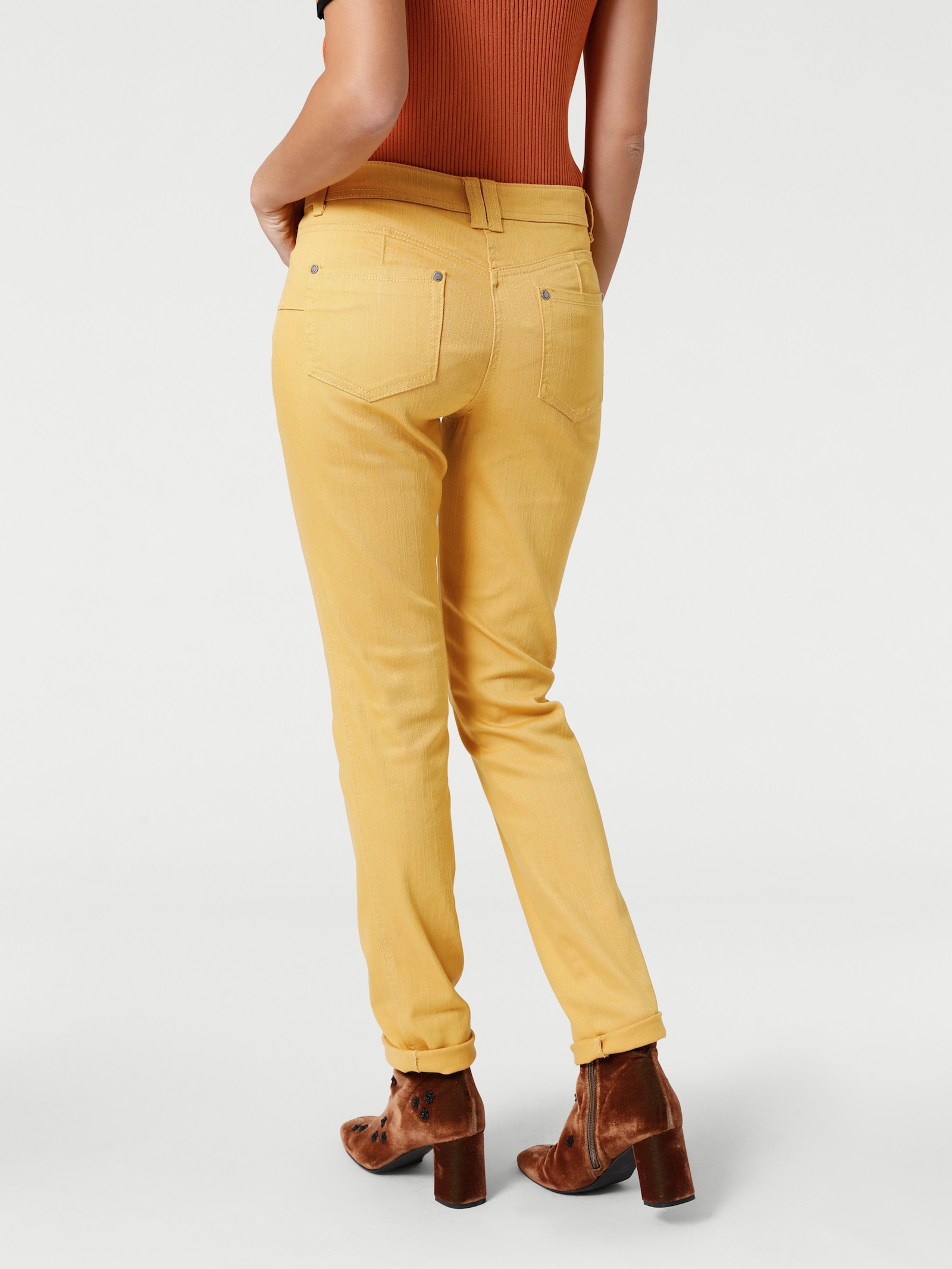 heine Broek met smalle pijpen in casual look - goudgeel