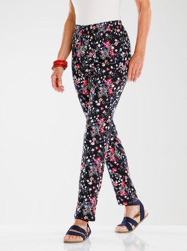 Schlupfhose mit floralem Druck - schwarz-erdbeere-bedruckt
