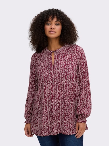 sheego Tunika mit Blütenprint und Smok-Details - bordeaux-gemustert