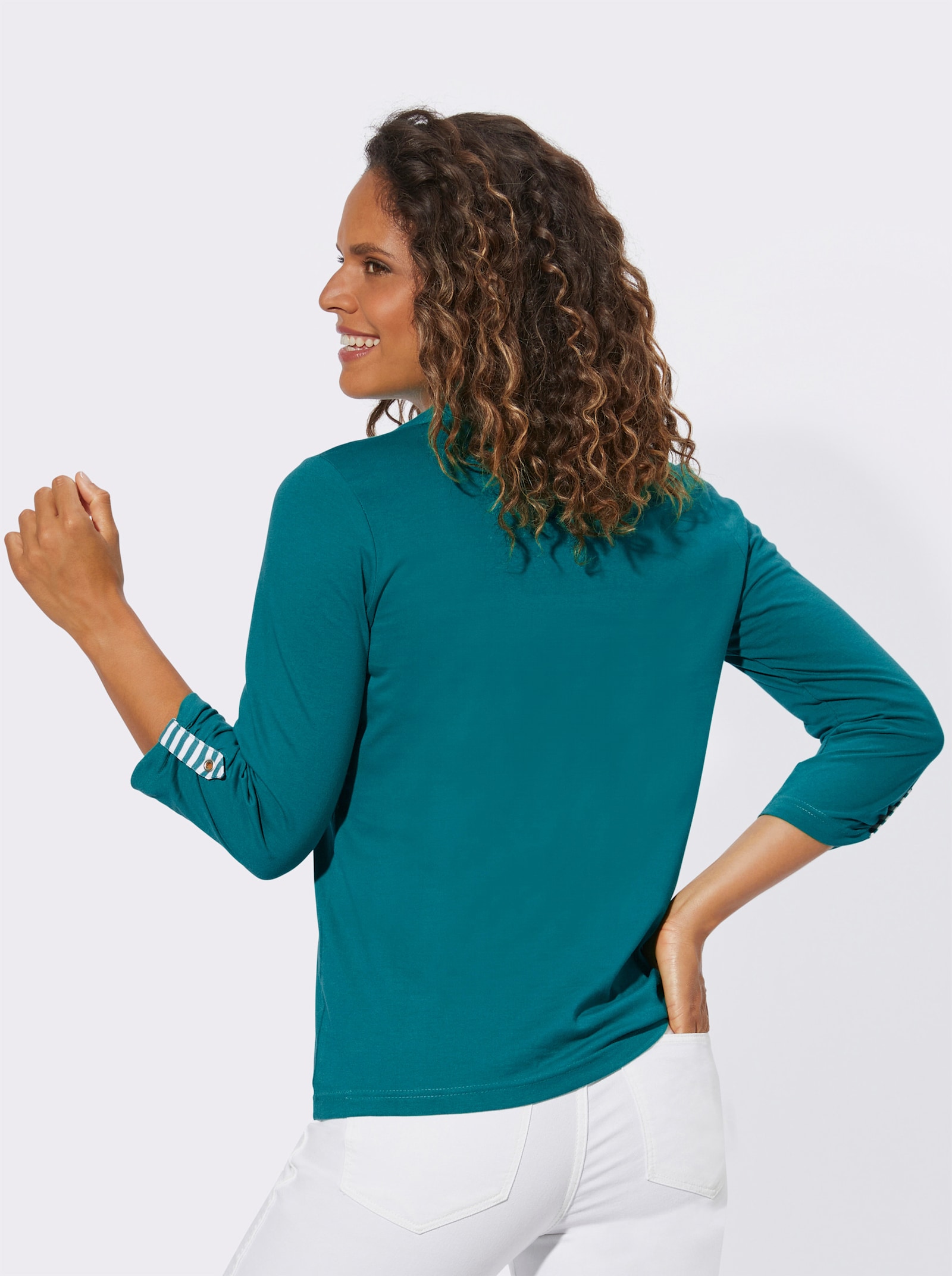 Tričko s 3/4 rukávem a vzhledem 2 v 1 - petrolejová