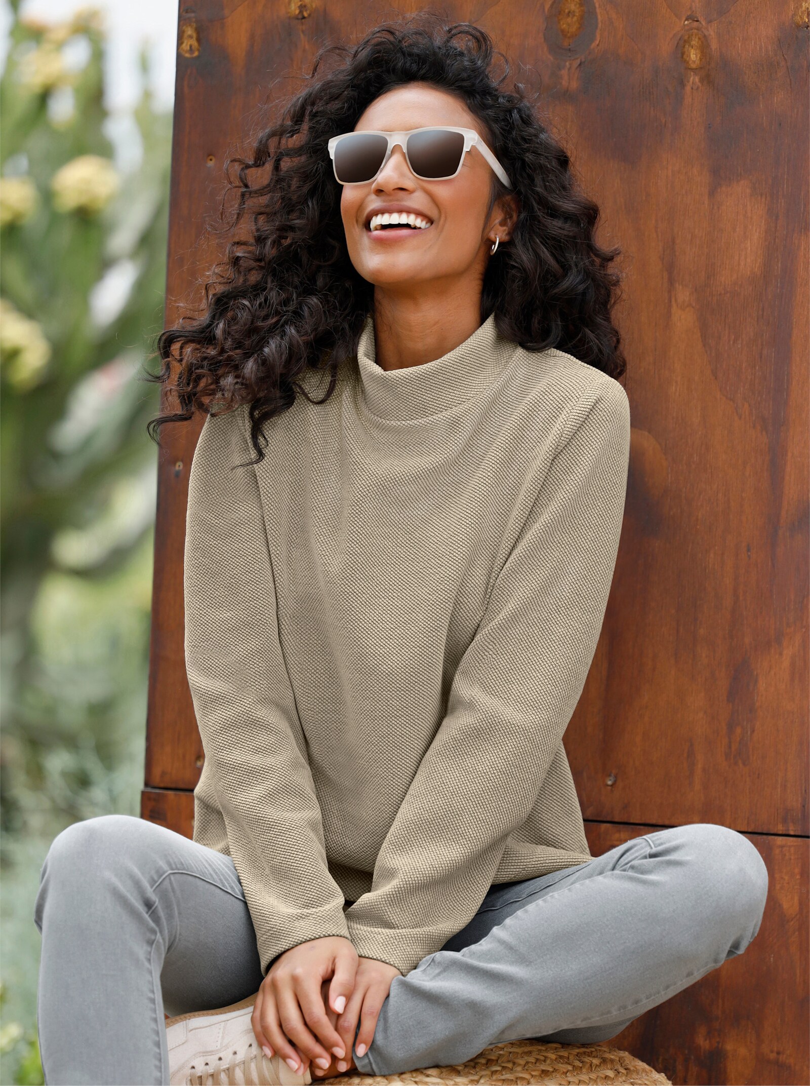 heine Sweatshirt in Melange-Optik - sand