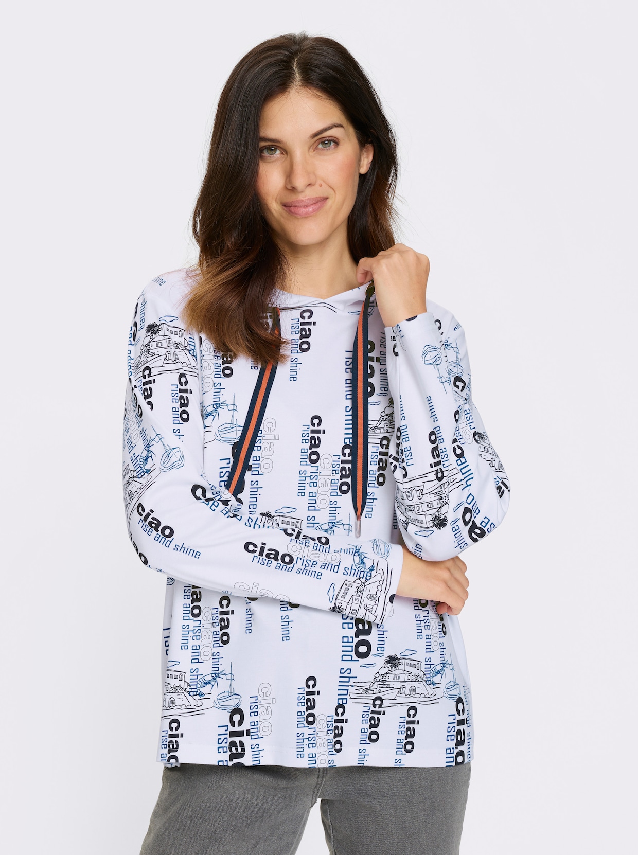 Sweatshirt - weiß-marine-bedruckt
