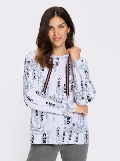 Sweatshirt mit maritimem Print allover - weiß-marine-bedruckt