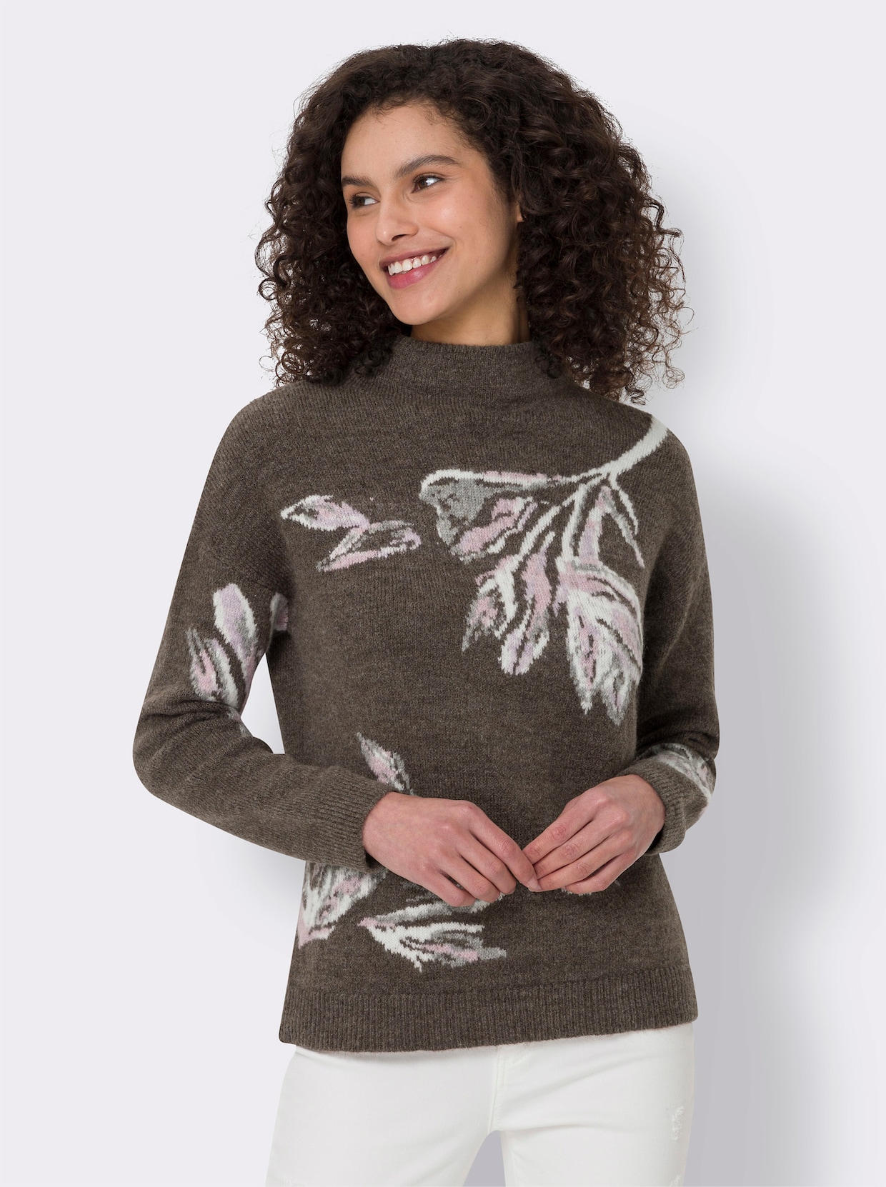 heine Pullover - donkertaupe/ecru gedessineerd