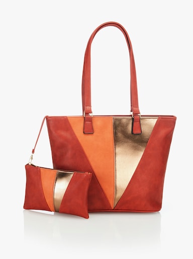 Set handtassen, 2-delig - oranje gedessineerd