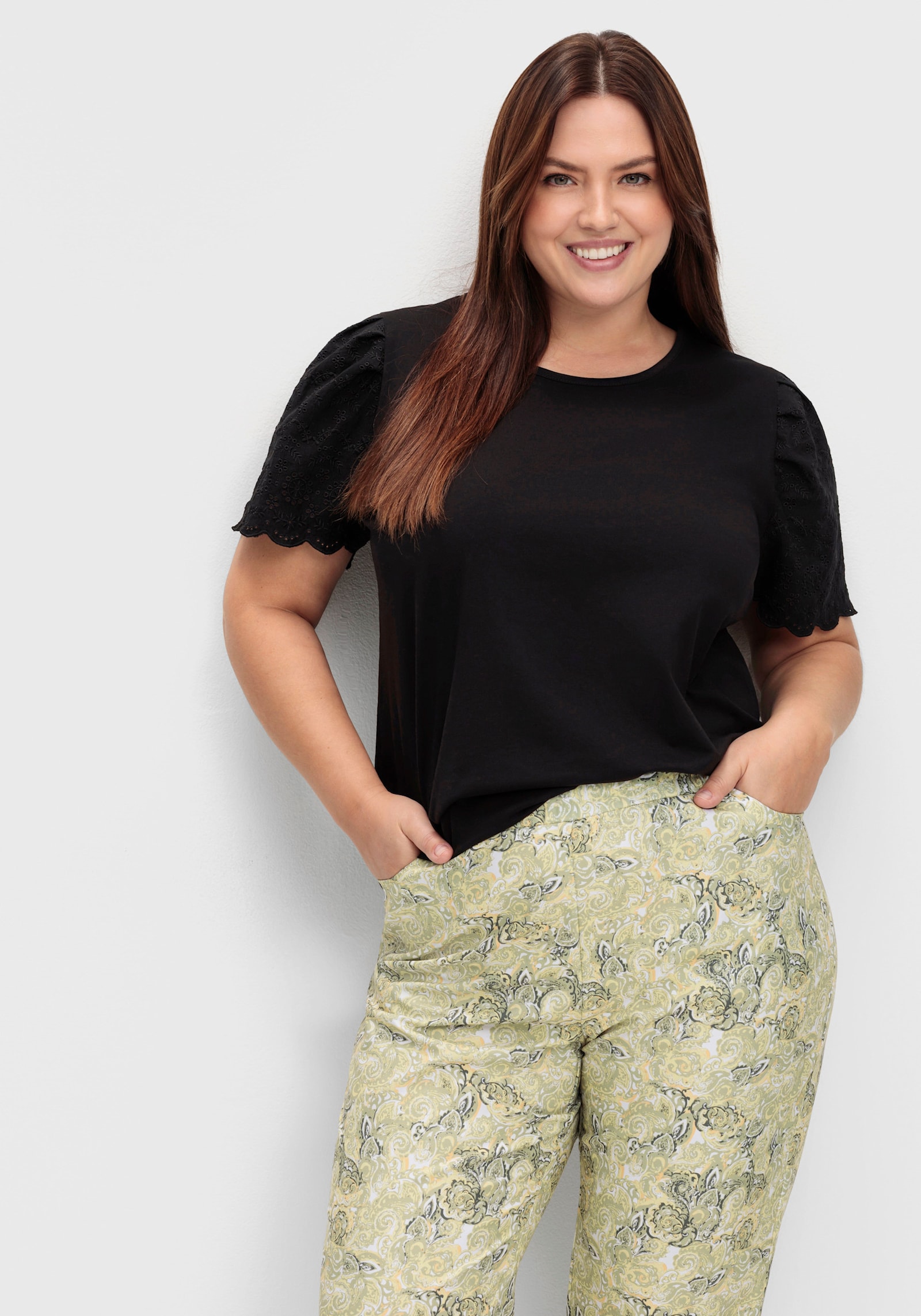 Druckhose mit Paisley-Muster - lindgrün-zitrone-bedruckt