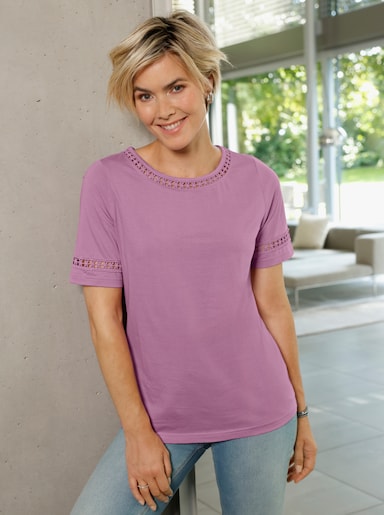 Kurzarmshirt mit Häkelspitze - orchidee