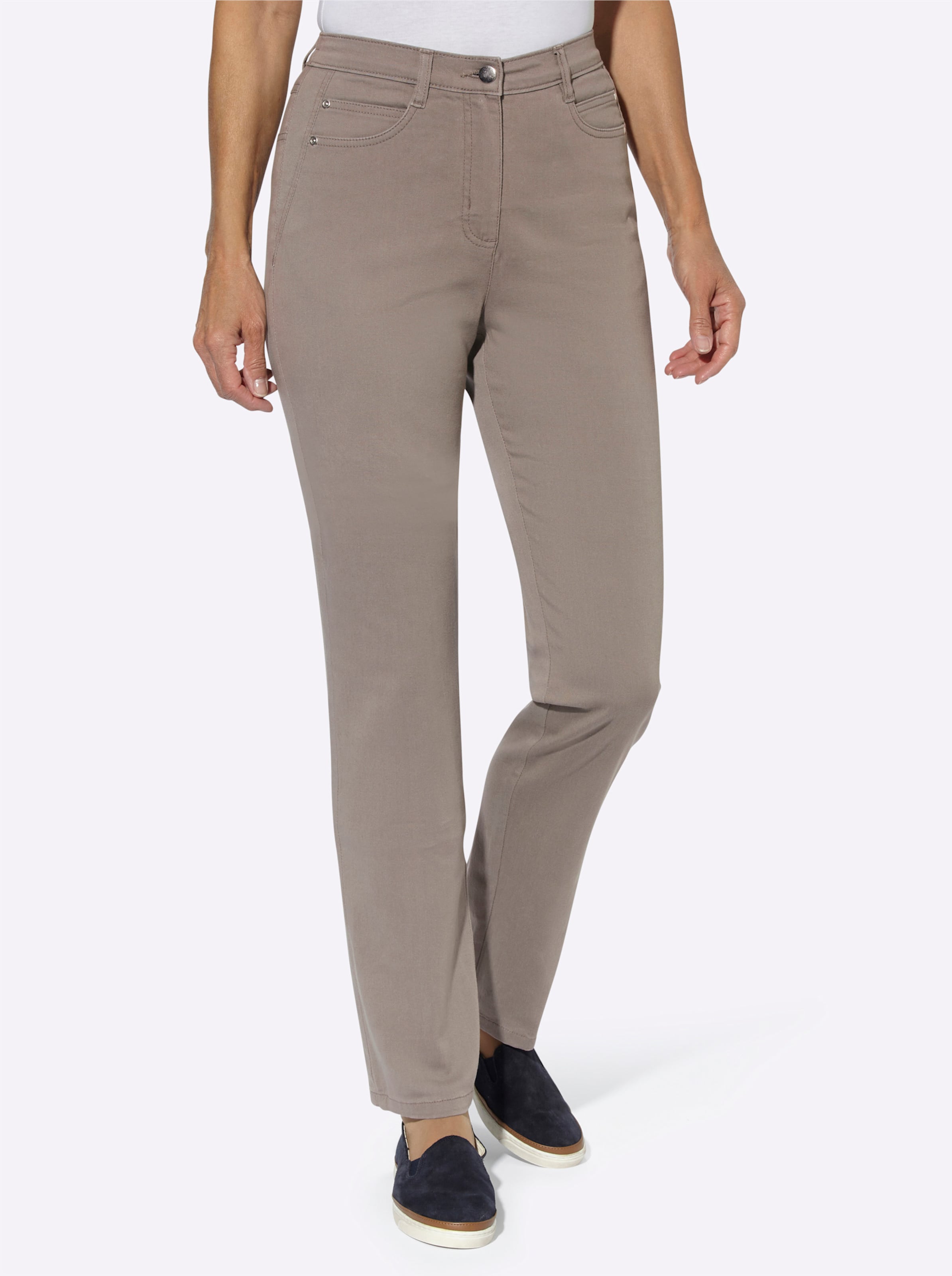 Witt Damen 5-Pocket-Jeans mit seitlichem Dehnbund, taupe