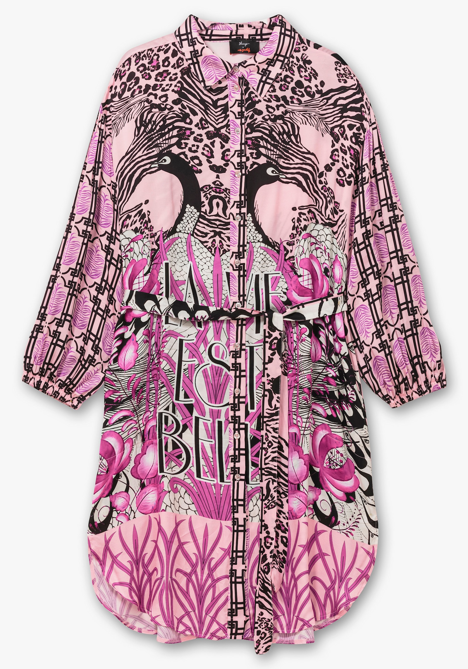 sheego loves miss goodlife Hemdbluse in extralanger Form - pink gemustert