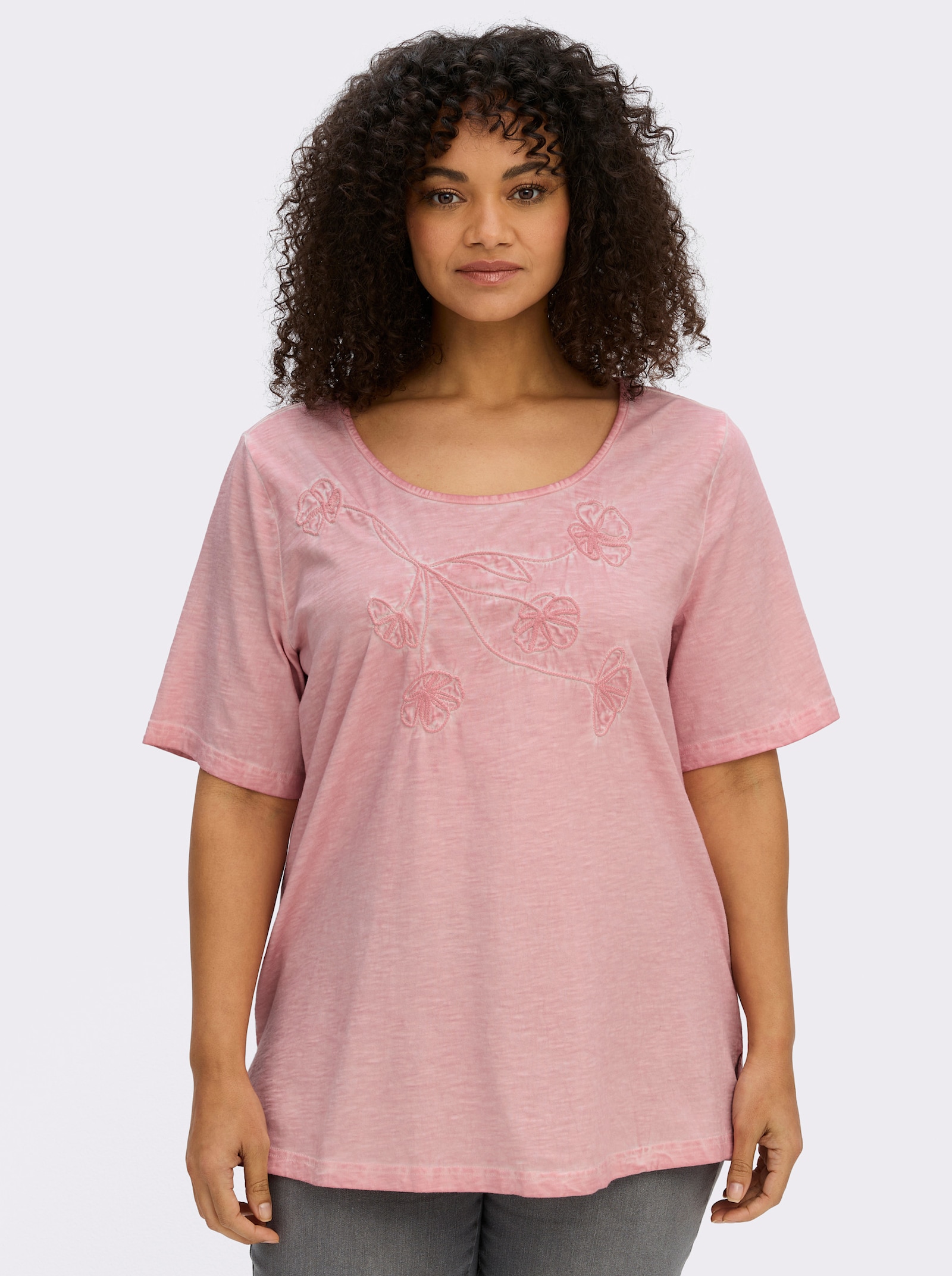 sheego Shirt mit Blumenstickerei - rosenquarz