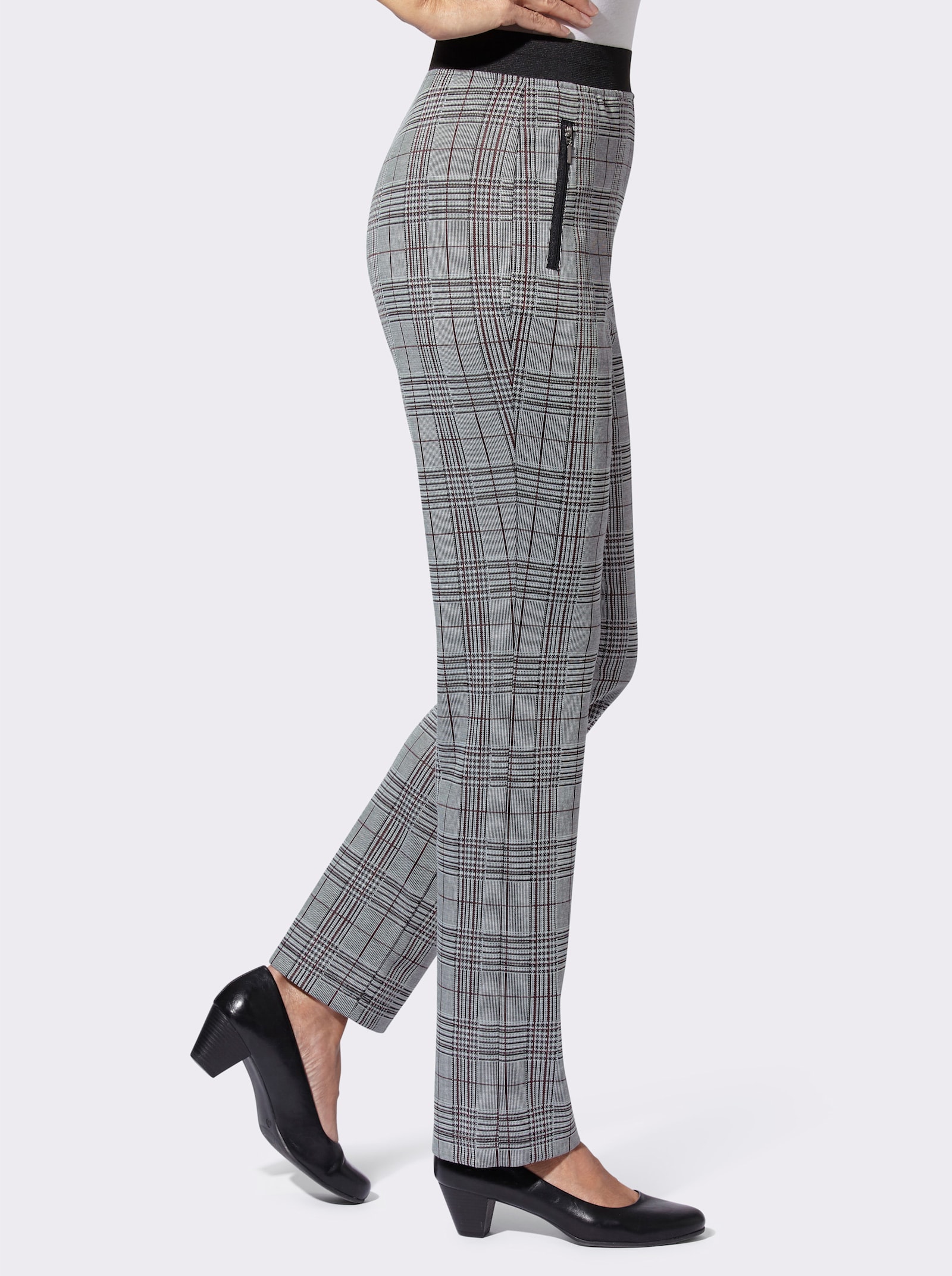 Jerseybroek met comfortband rondom - bordeaux + bordeaux/zwart geruit