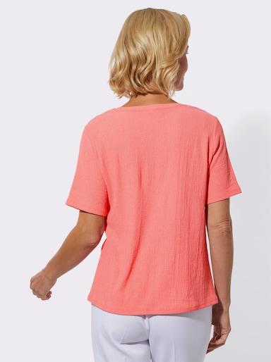 Kurzarmshirt mit Spitzenbesatz - flamingo