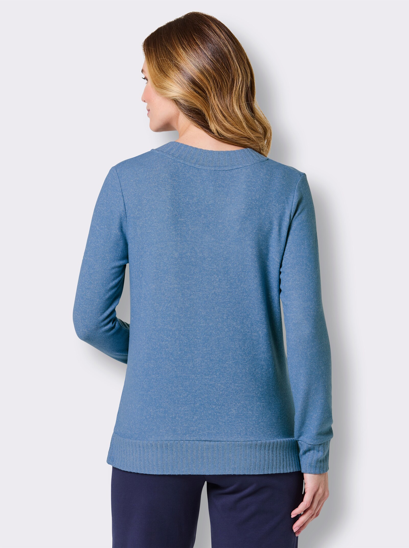 Langarmshirt - mittelblau-meliert