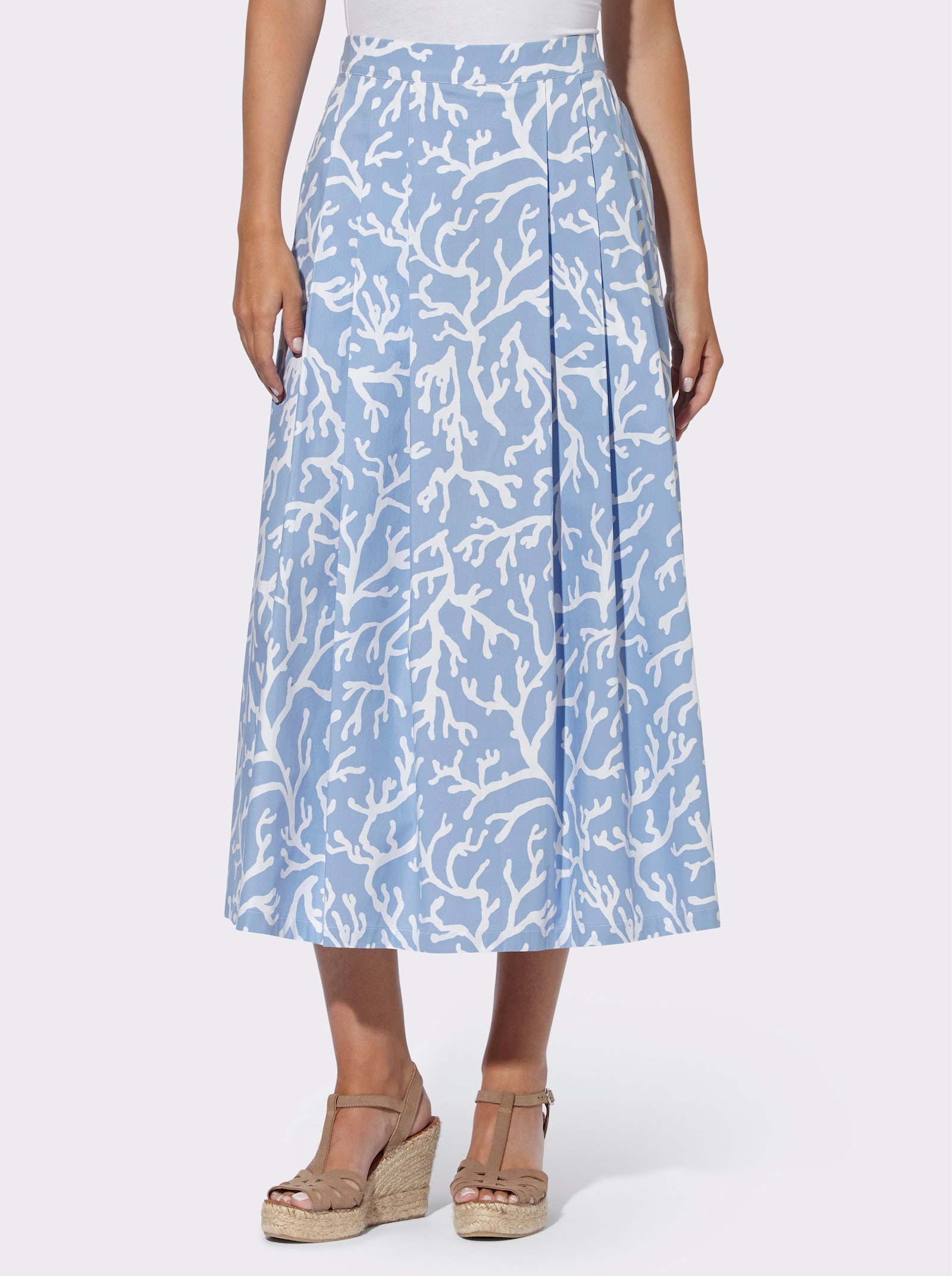 heine Faltenrock mit Druck-Dessin - bleu-weiß-bedruckt