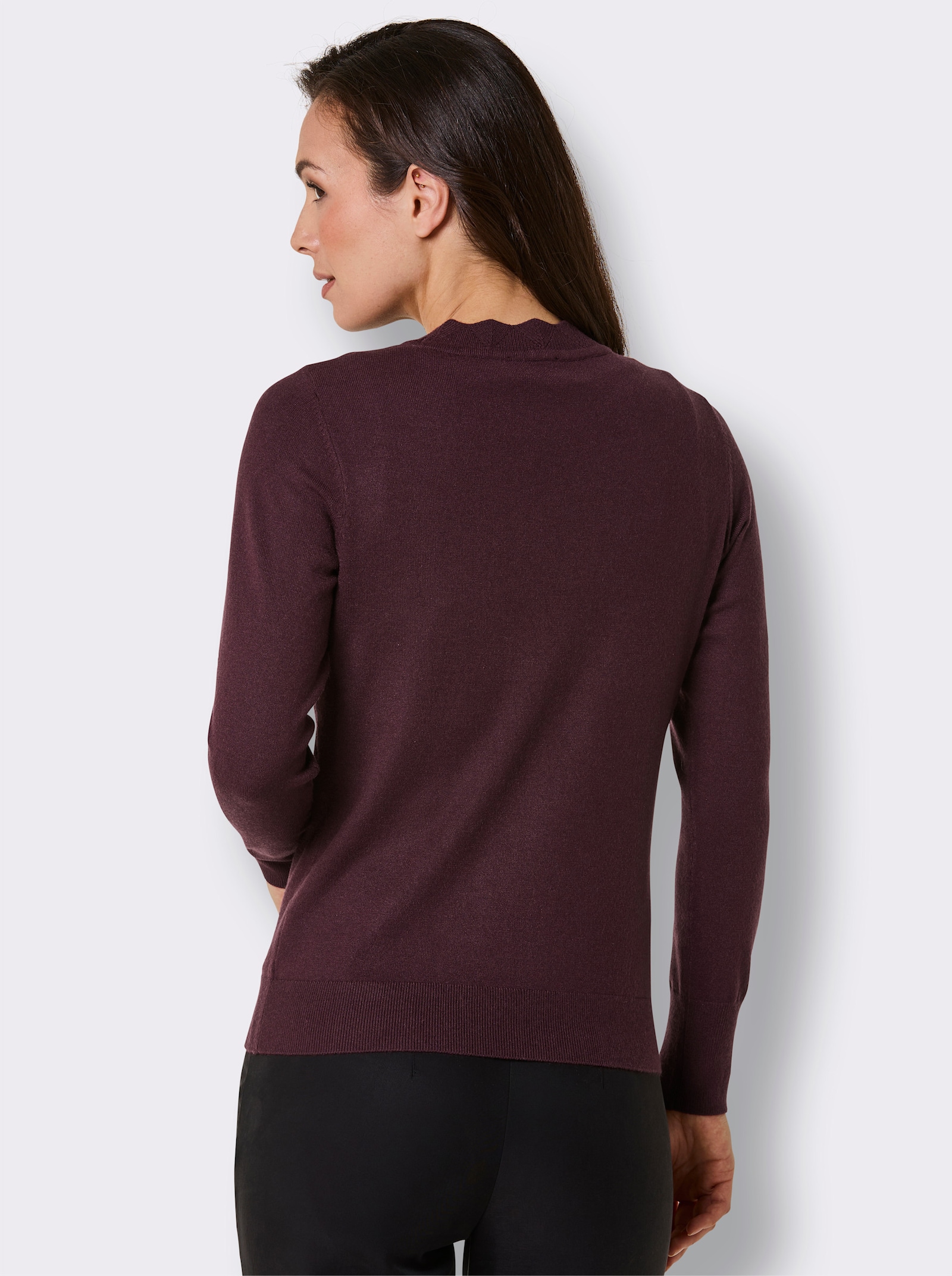 CREATION L PREMIUM Langarm-Pullover mit gebogtem Saum - burgund