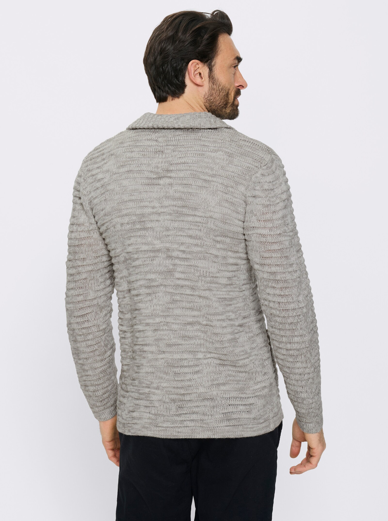 Marco Donati Strickjacke in längerer Form - ecru-steingrau-meliert