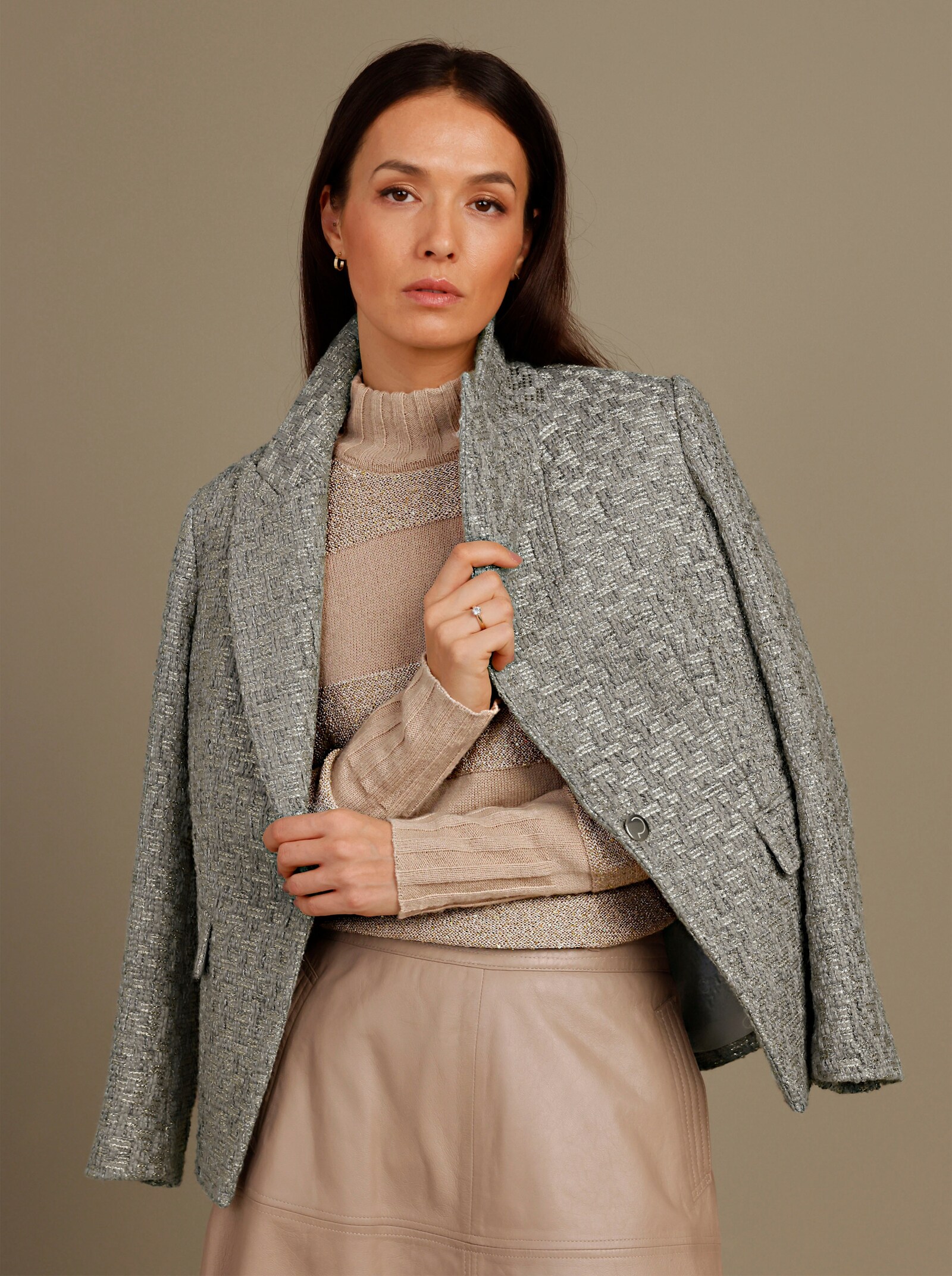 CREATION L PREMIUM Bouclé-Blazer - grau-goldfarben-gemustert