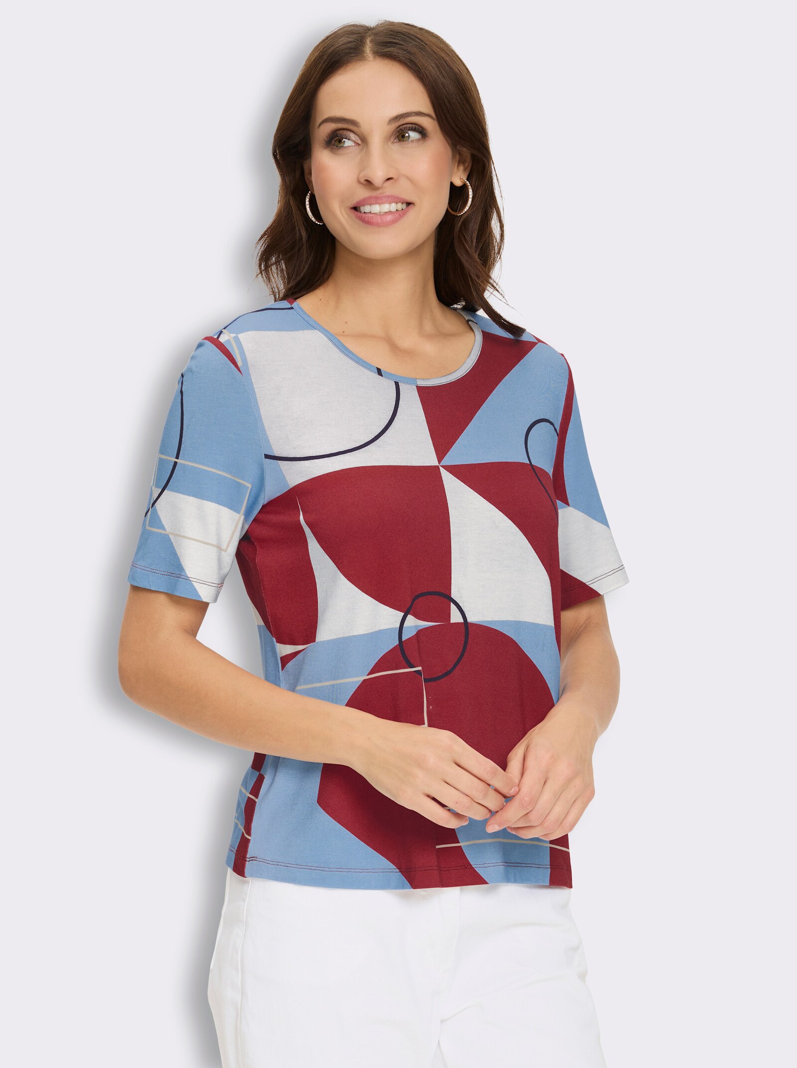 Print-Shirt in Grafik-Dessin - ecru-kirsche-bedruckt